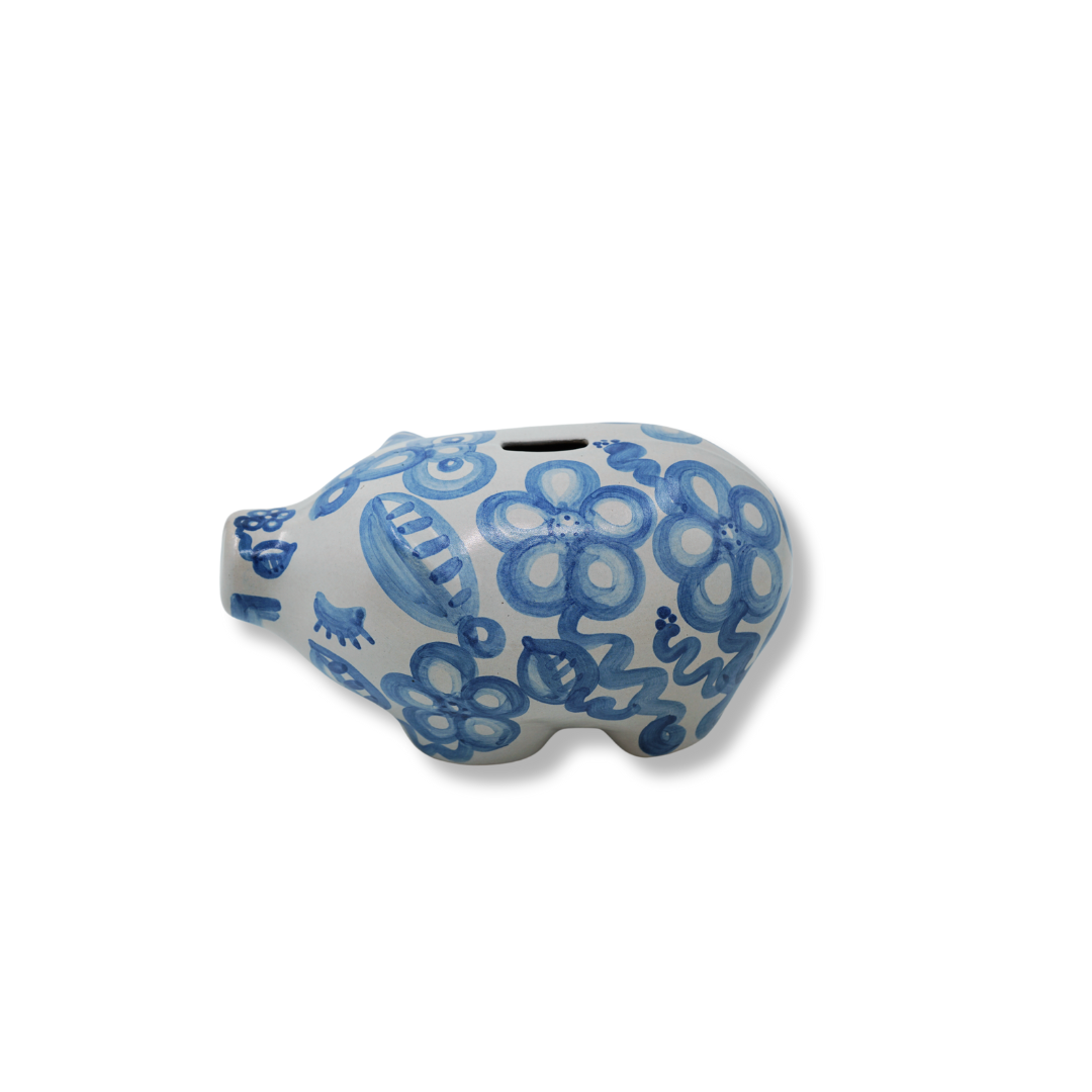 Piggy Bank - Blue Flower