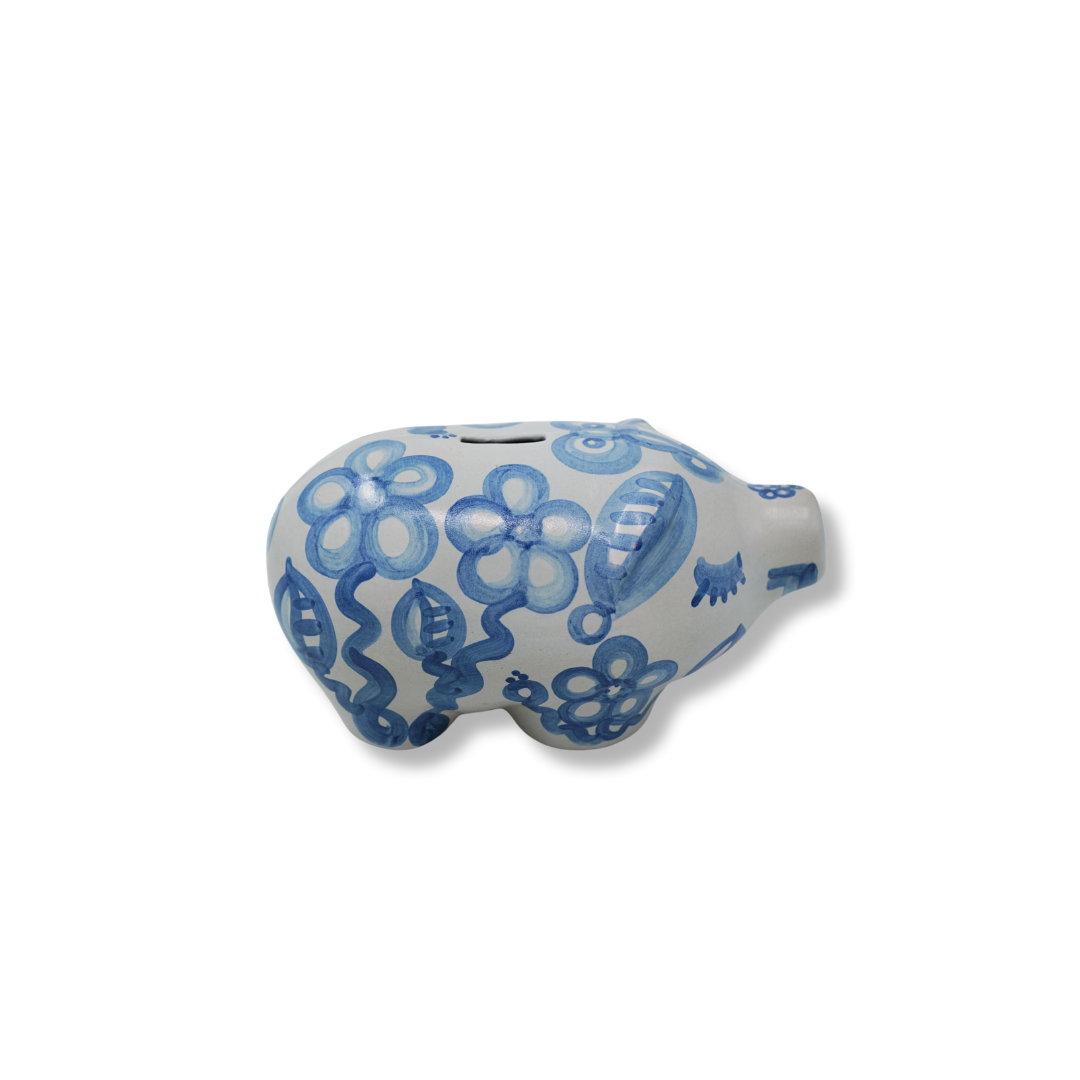 Piggy Bank - Blue Flower