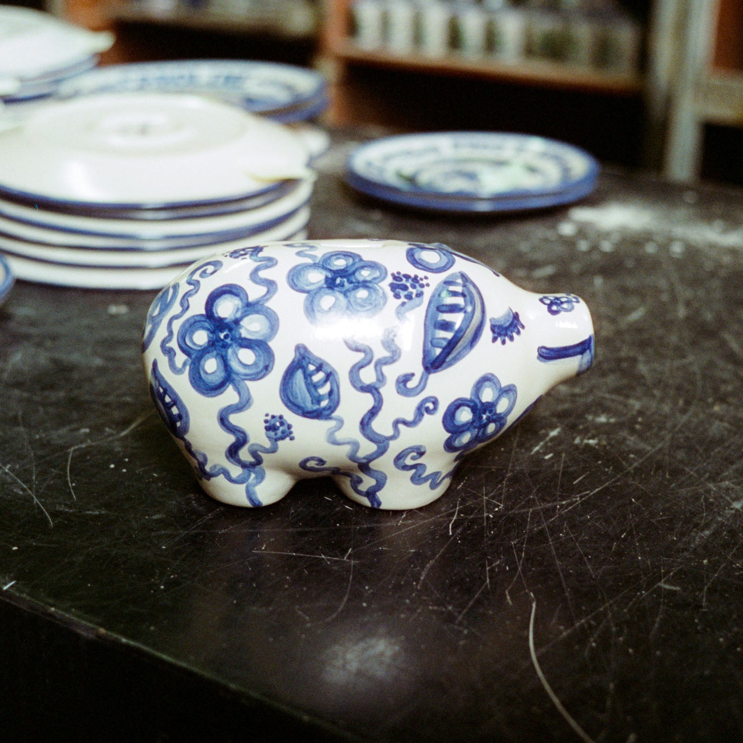 Piggy Bank - Blue Flower