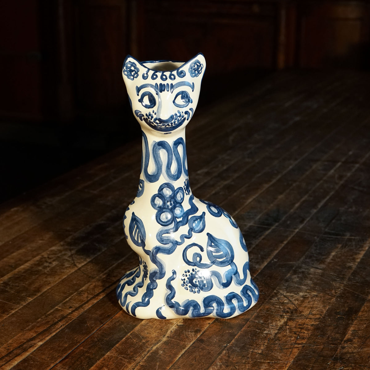 Blue Flower Tall Cat Vase
