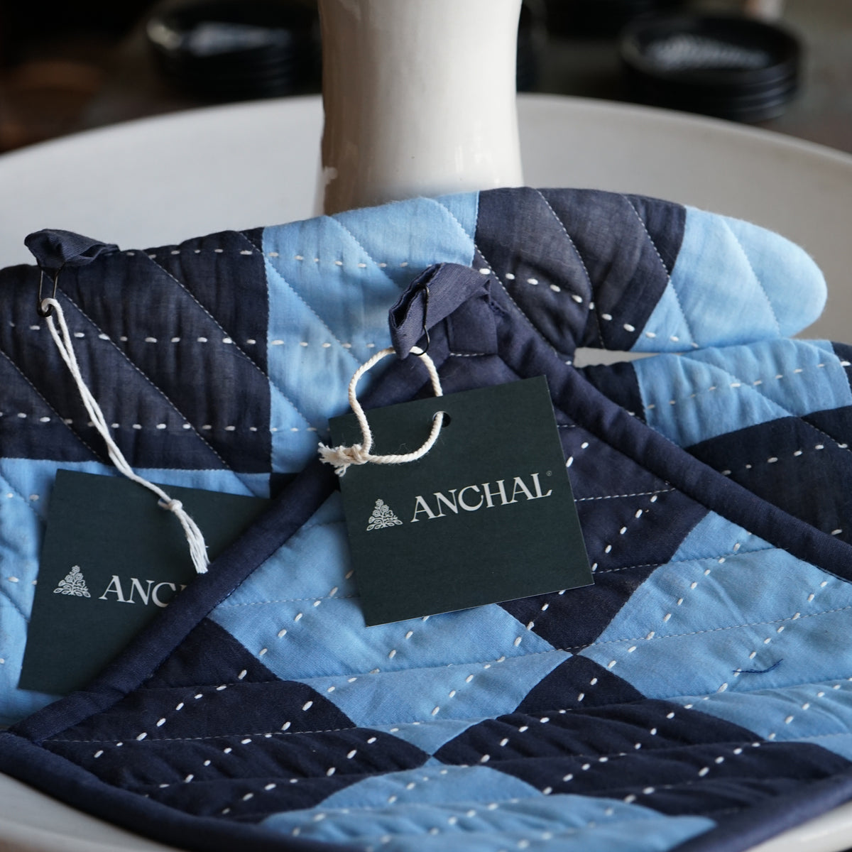 Trellis Colorblock Oven Mitt by Anchal - Dusk Blue