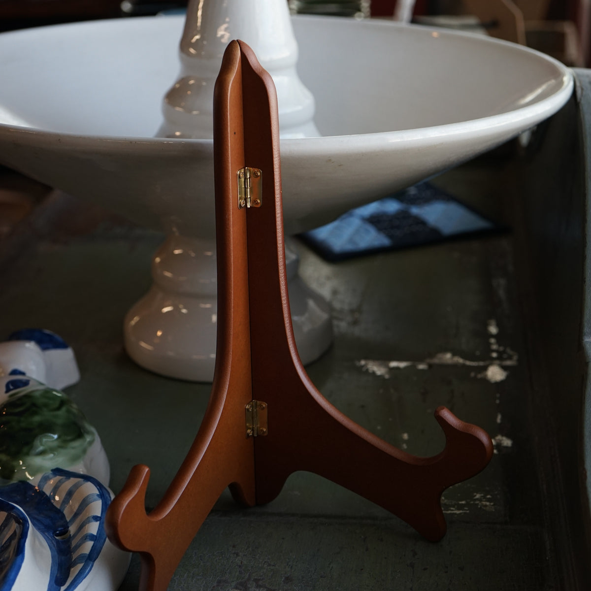 Large Hinged Wooden Plate Stand in Solid Walnut