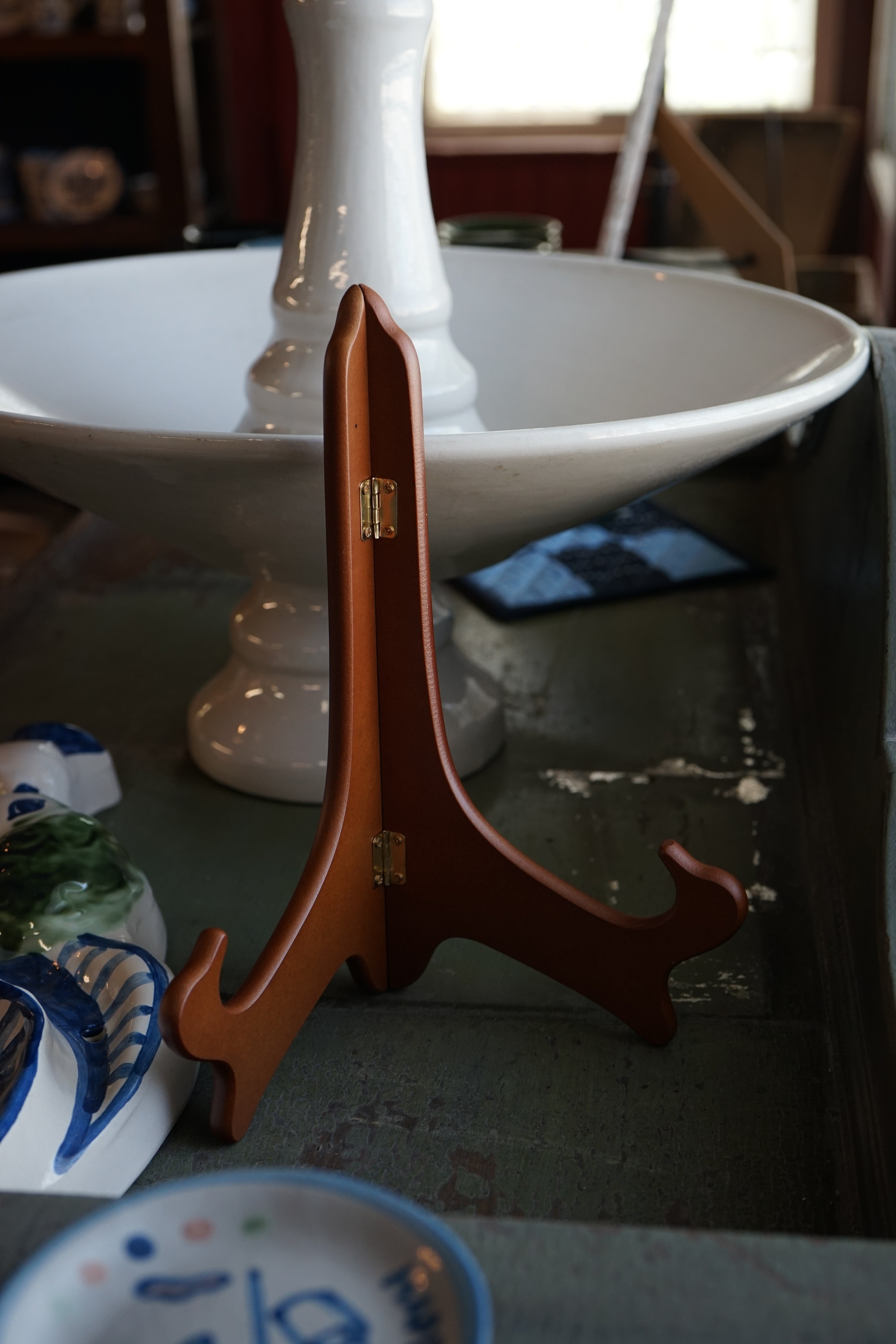 Large Hinged Wooden Plate Stand in Solid Walnut