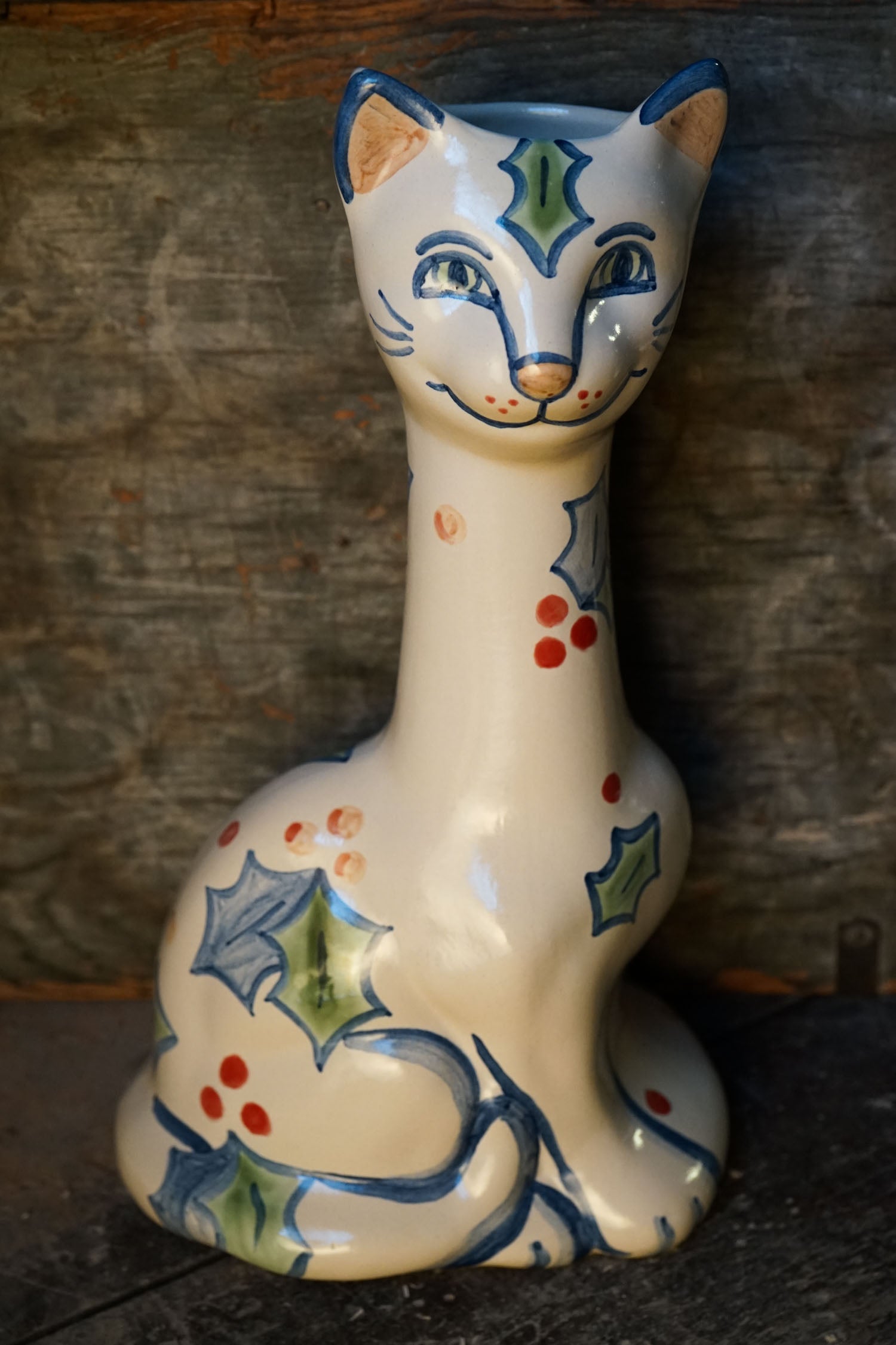 Tall Cat Vase - Holly - SECOND