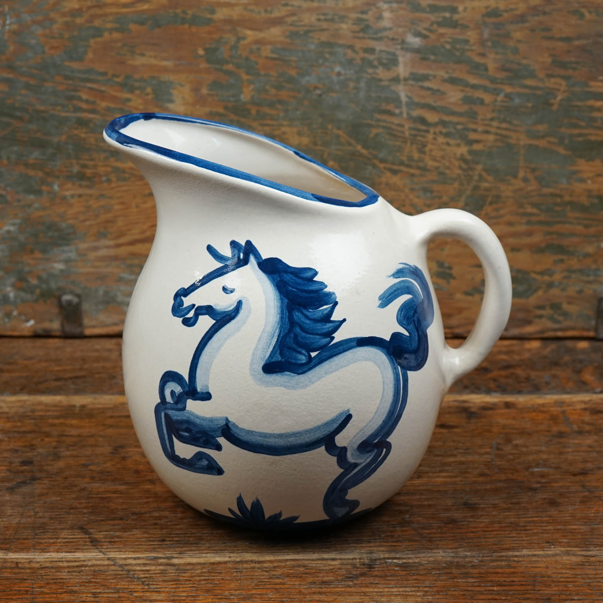 Blue Horse Pot Belly Pitcher