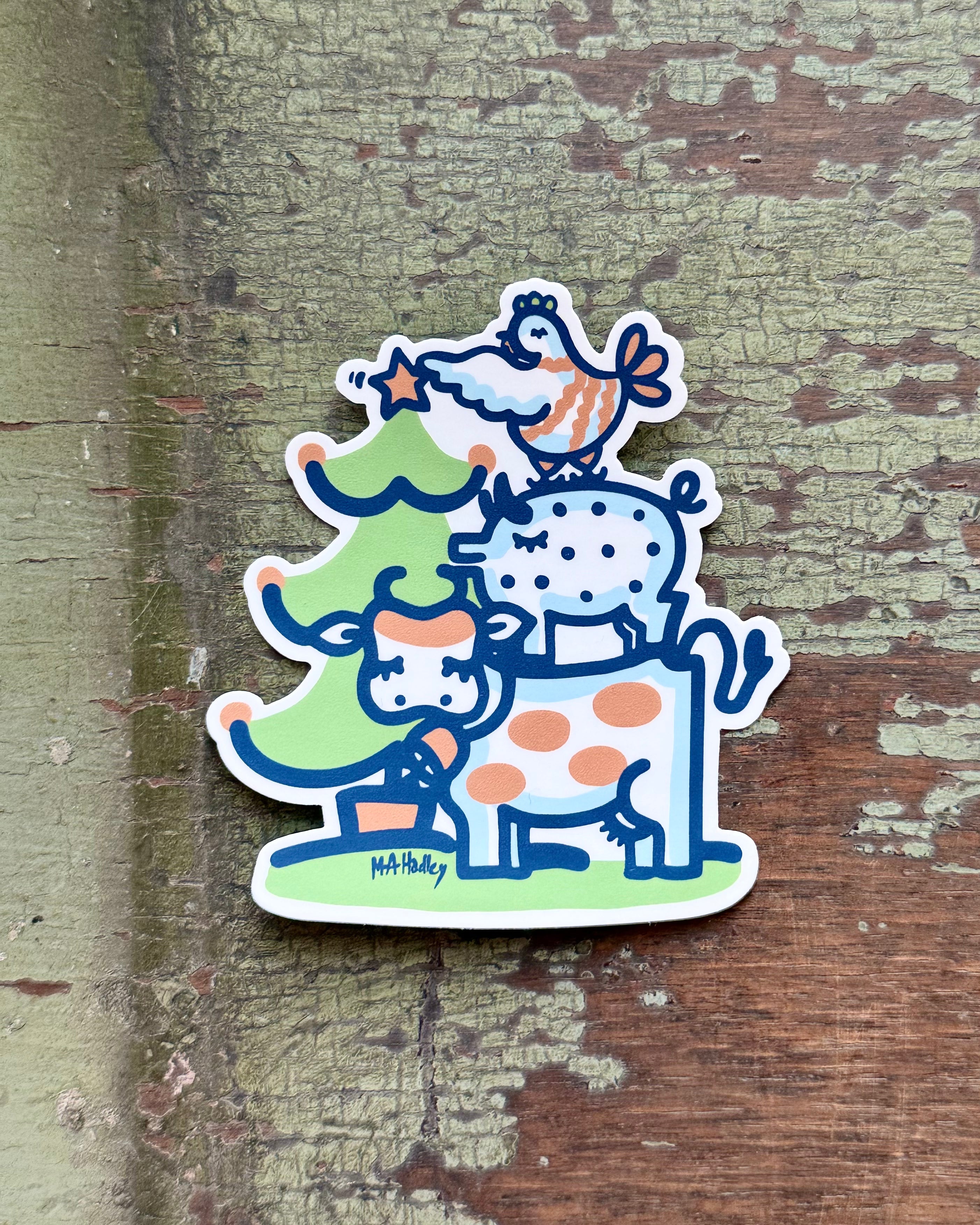 Animals Decorating the Tree Sticker