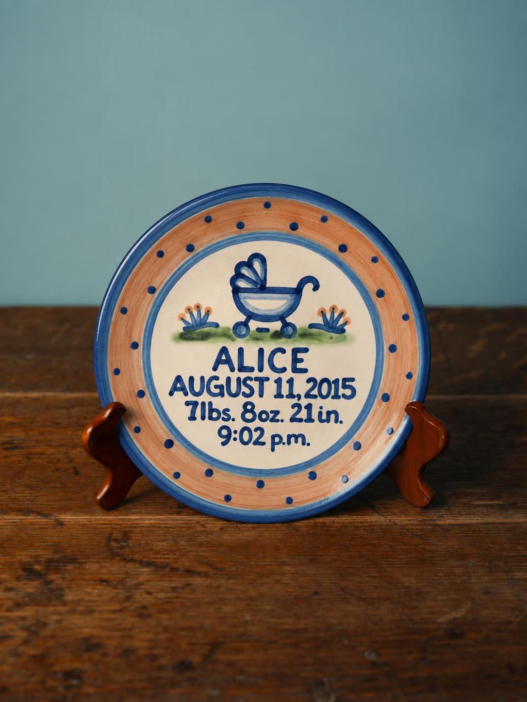 Premium Personalized Birth Plate - Baby Buggy