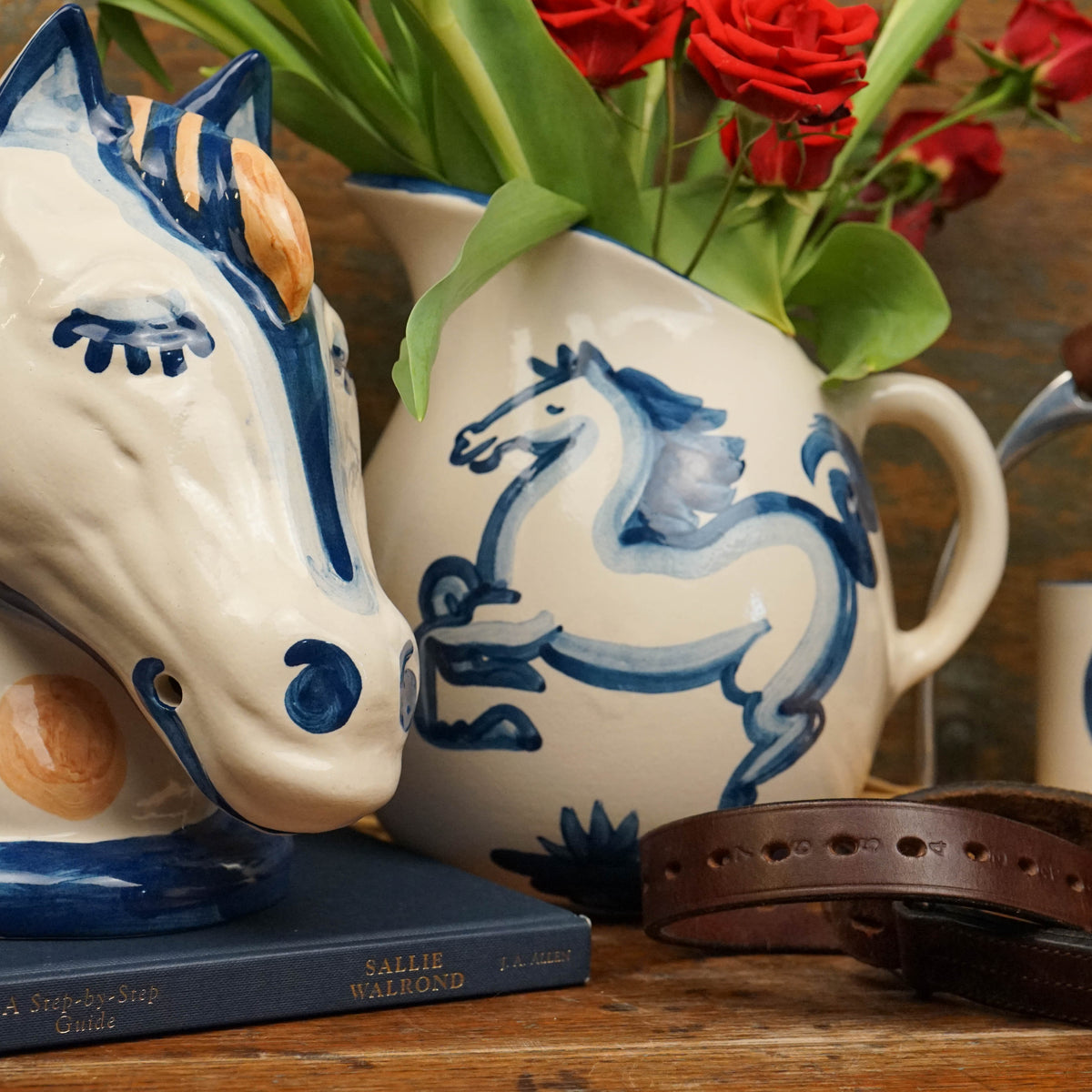Blue Horse Pot Belly Pitcher