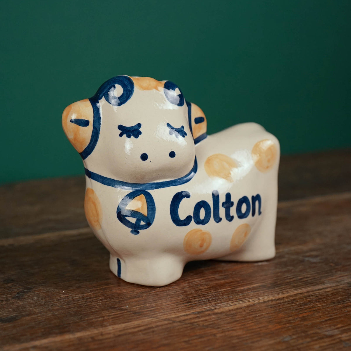 Personalized Rust Dot Cow Bank