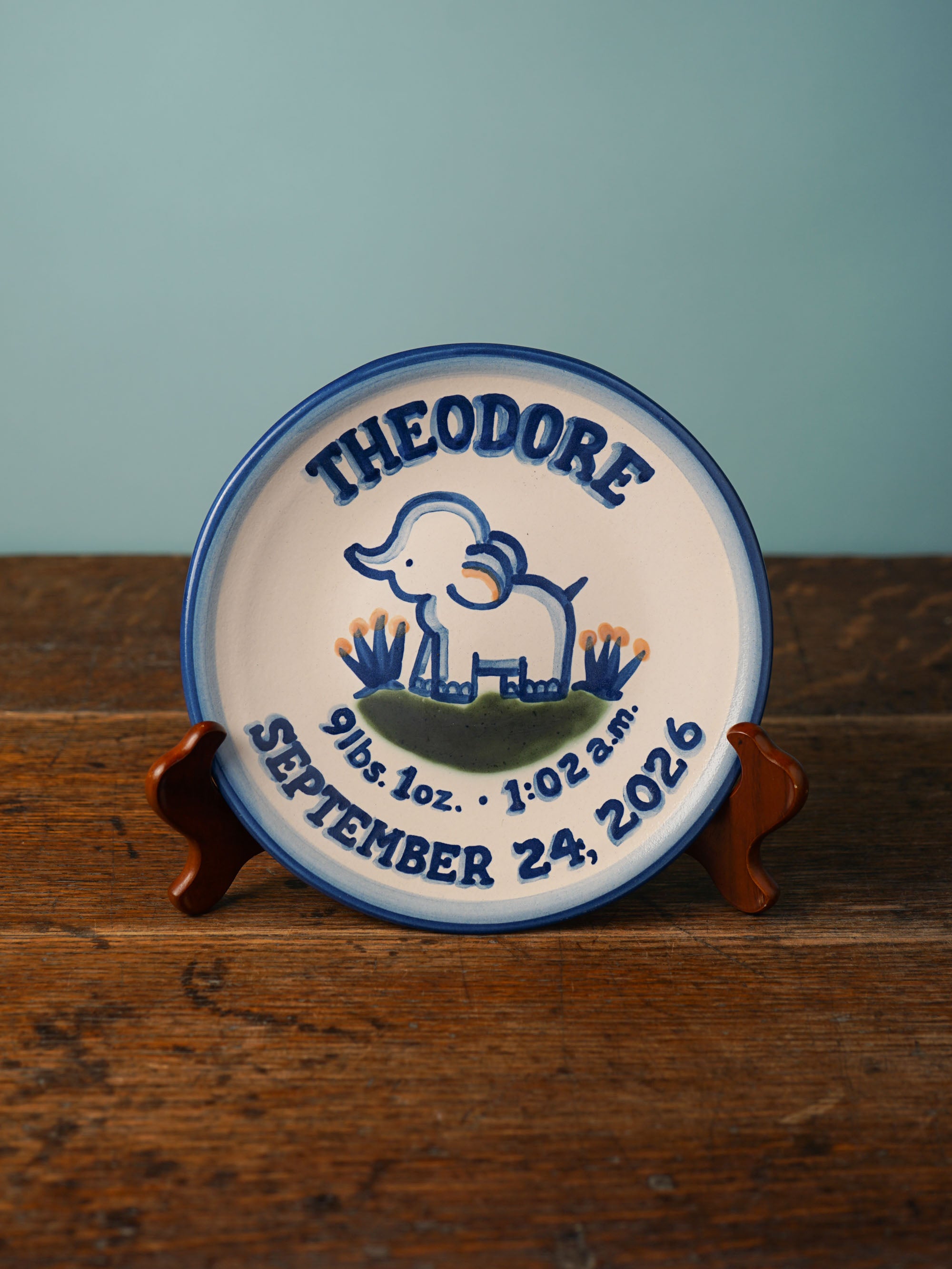 Personalized Birth Plate - Elephant