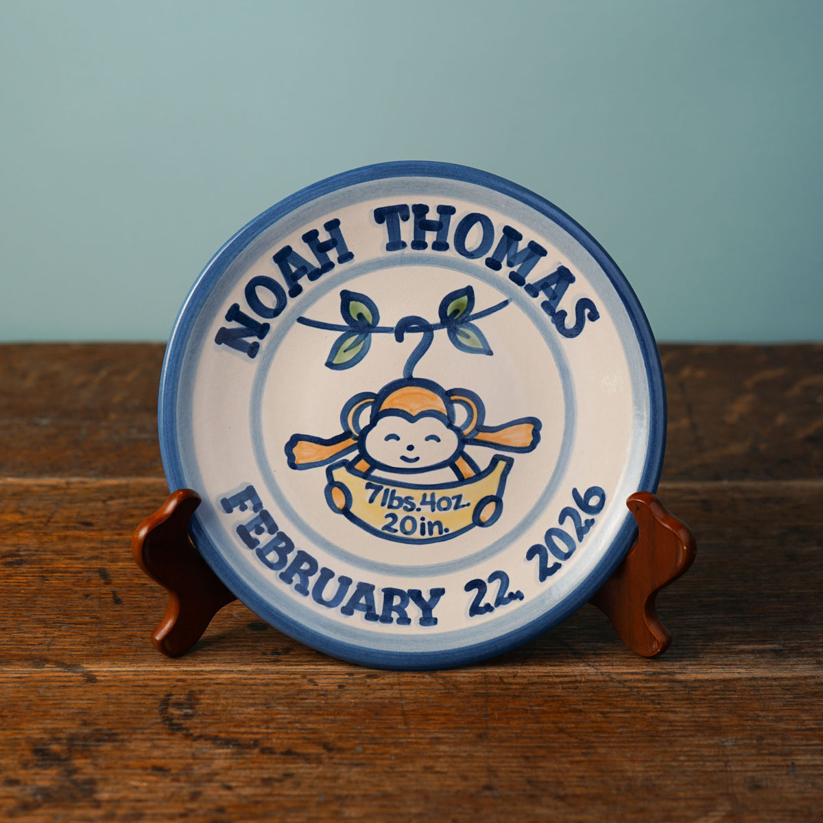 Monkey Personalized Birth Plate