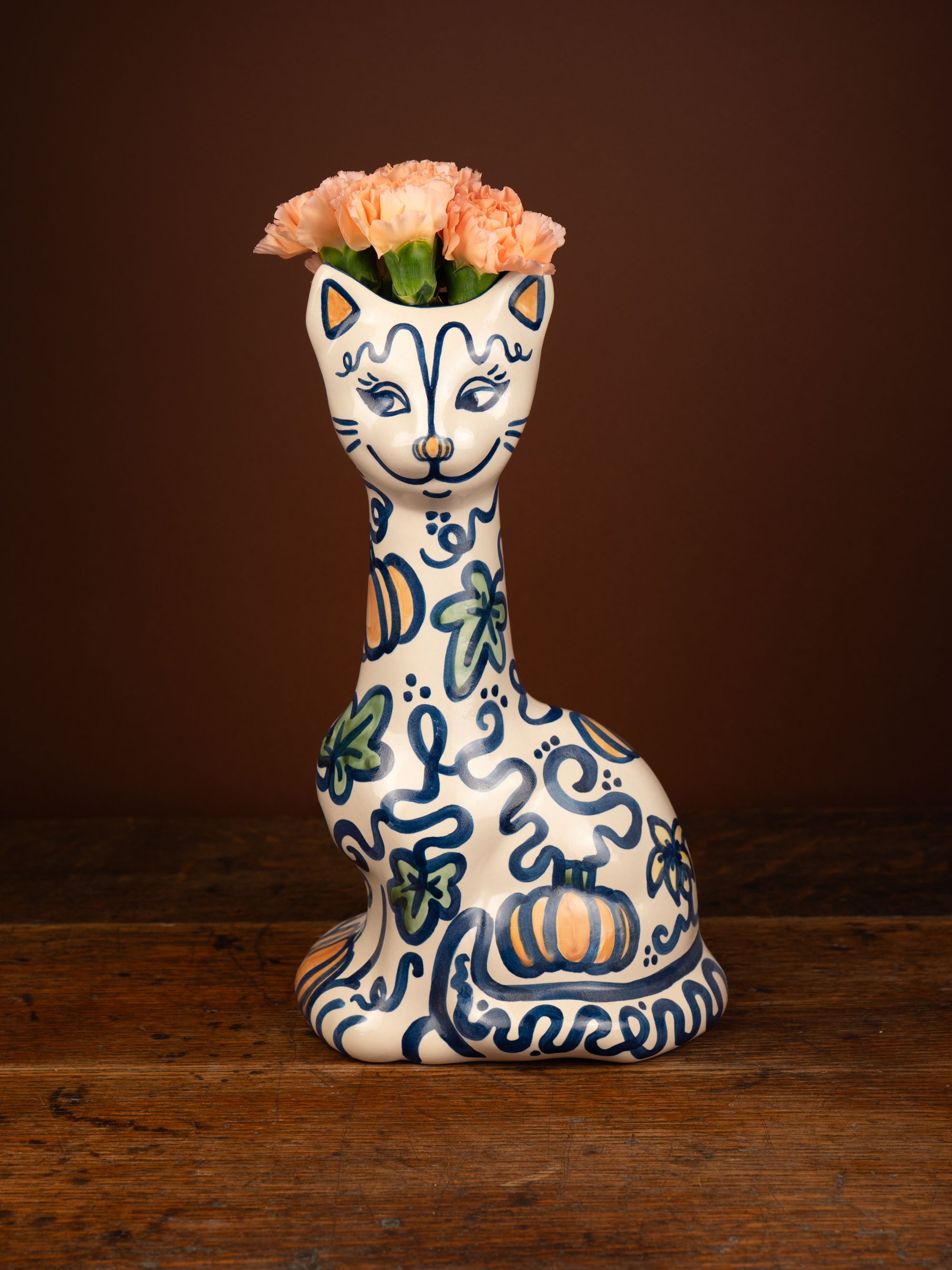 Pumpkin Vine Tall Cat Vase