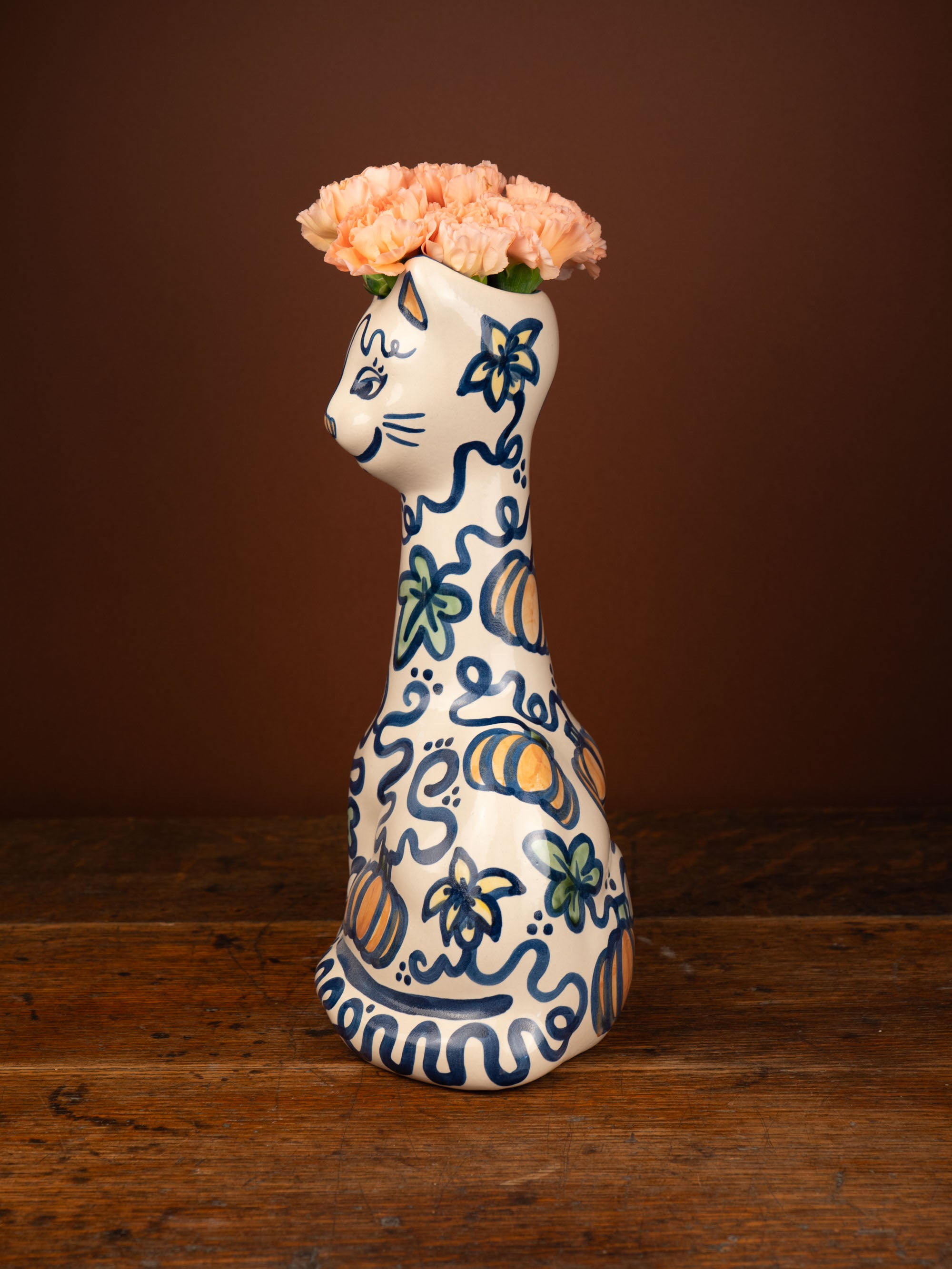 Pumpkin Vine Tall Cat Vase