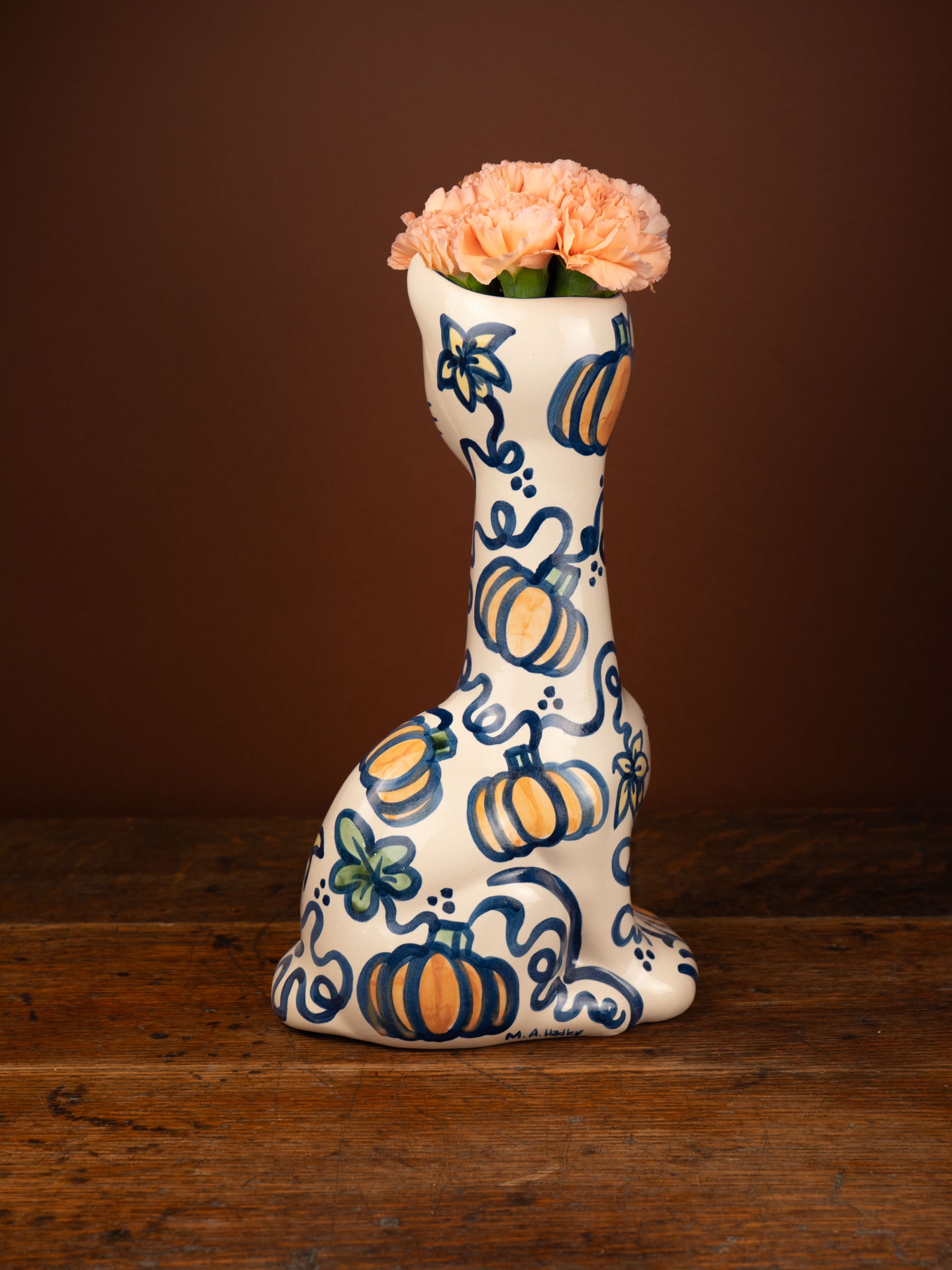 Pumpkin Vine Tall Cat Vase