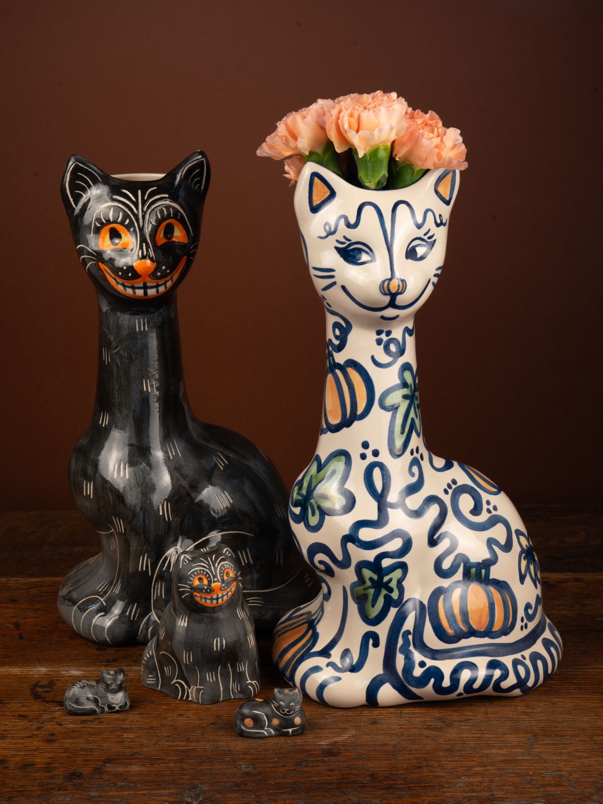 Pumpkin Vine Tall Cat Vase