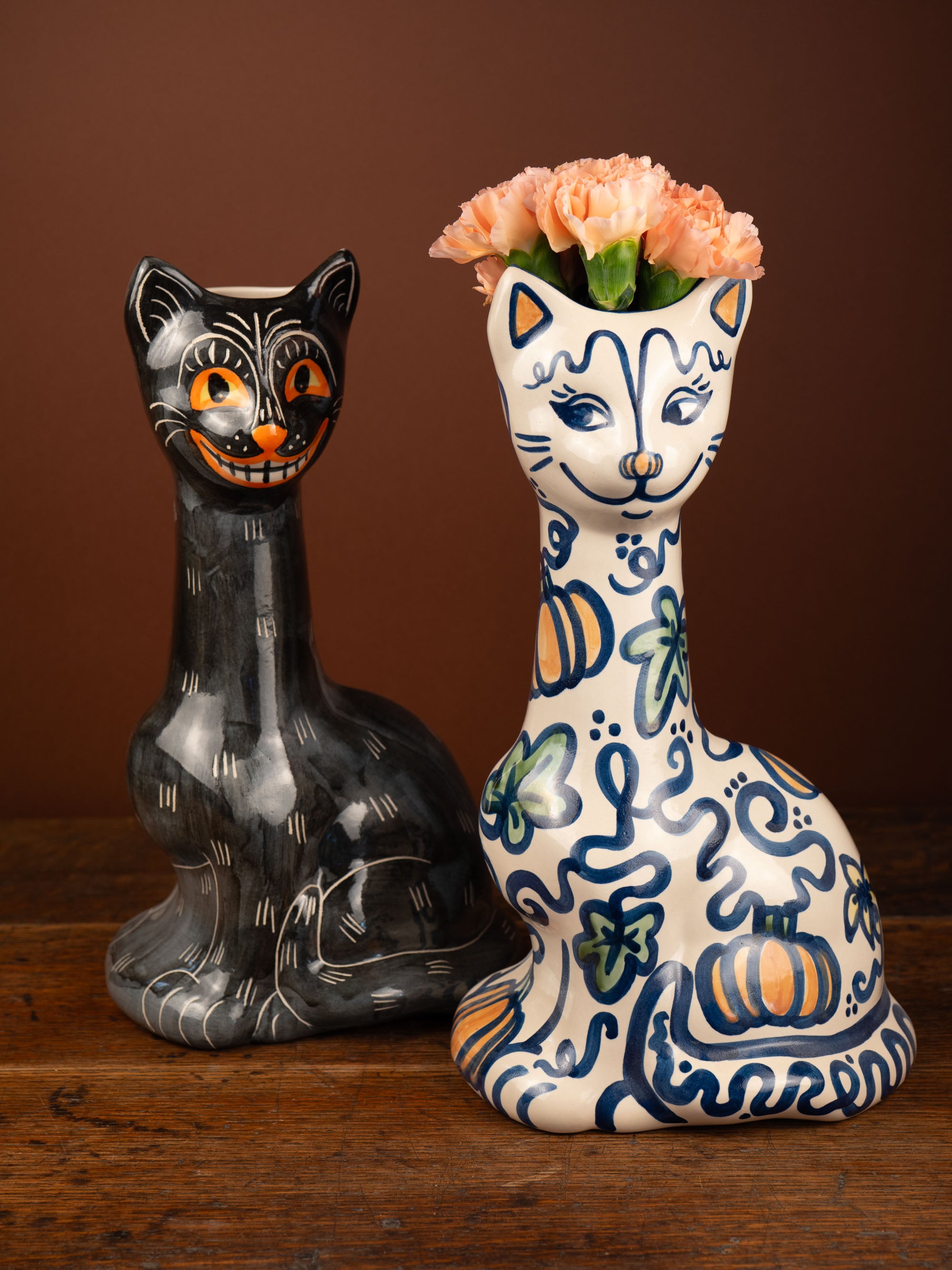 Pumpkin Vine Tall Cat Vase
