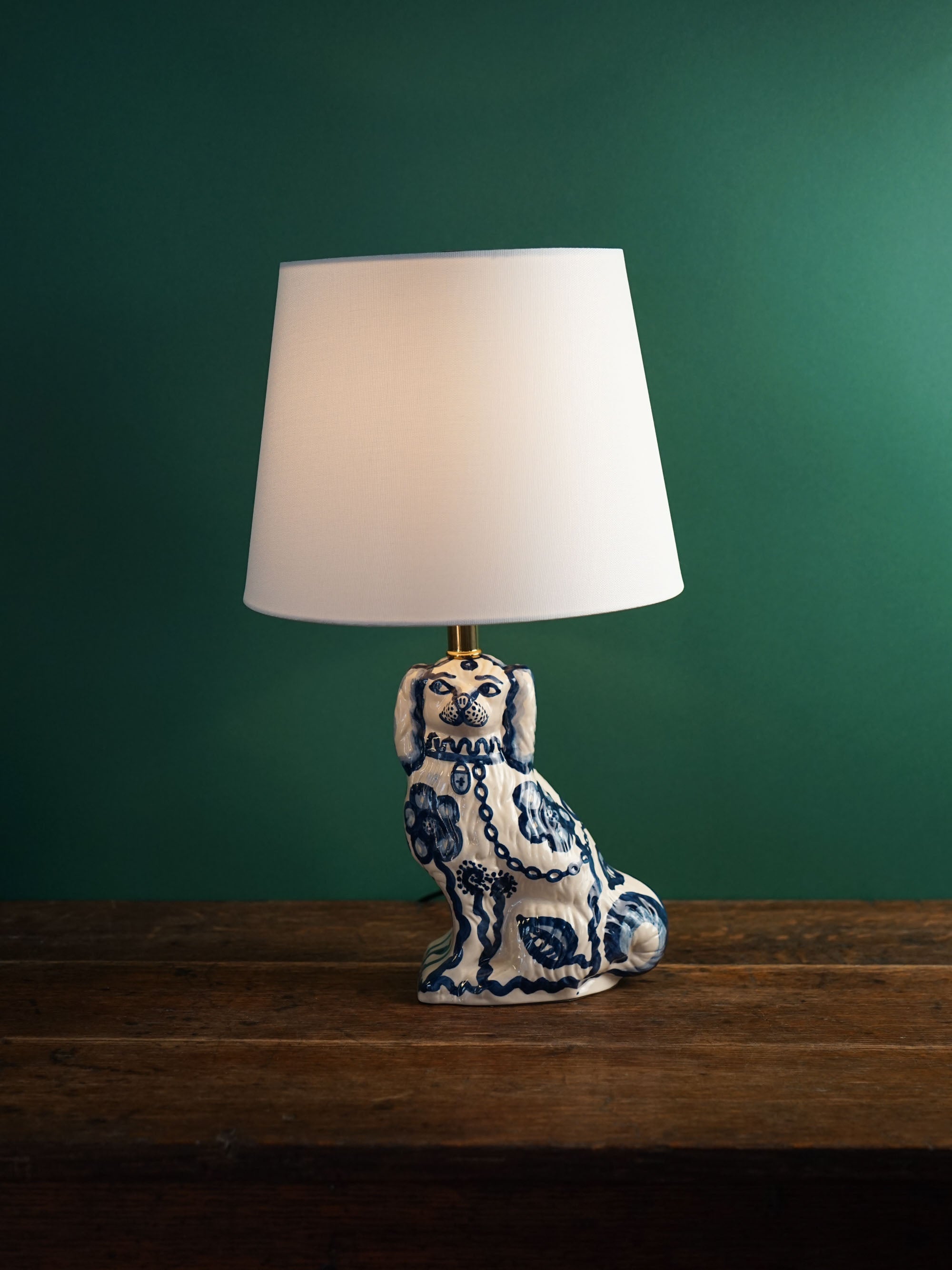 Blue Flower Staffordshire Dog Lamp