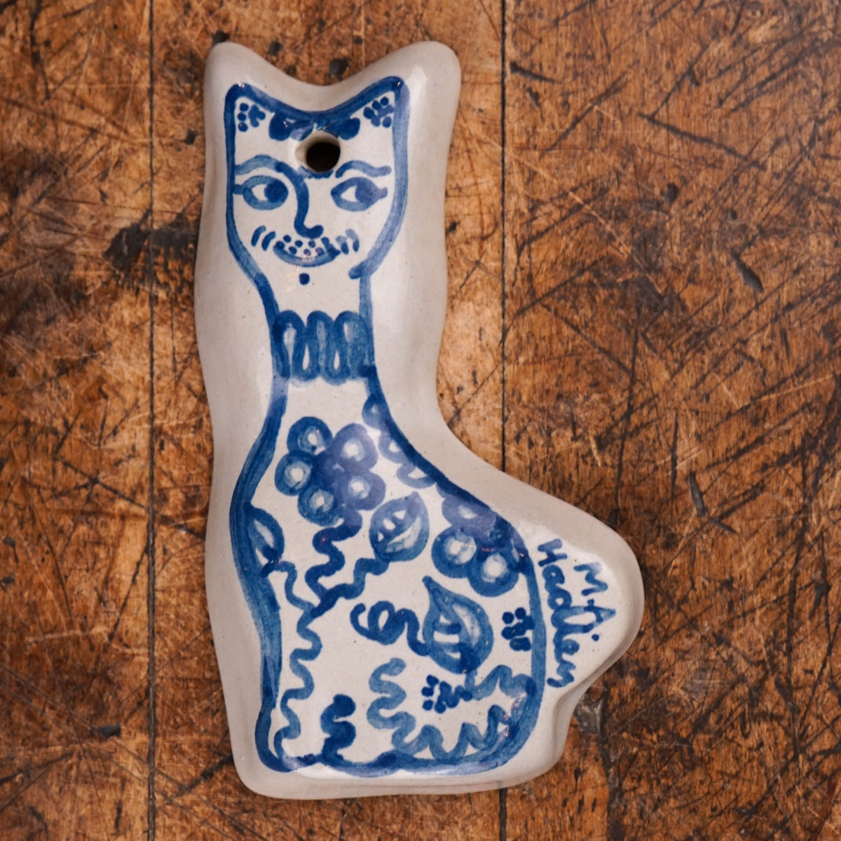 Blue Flower Tall Cat Ornament