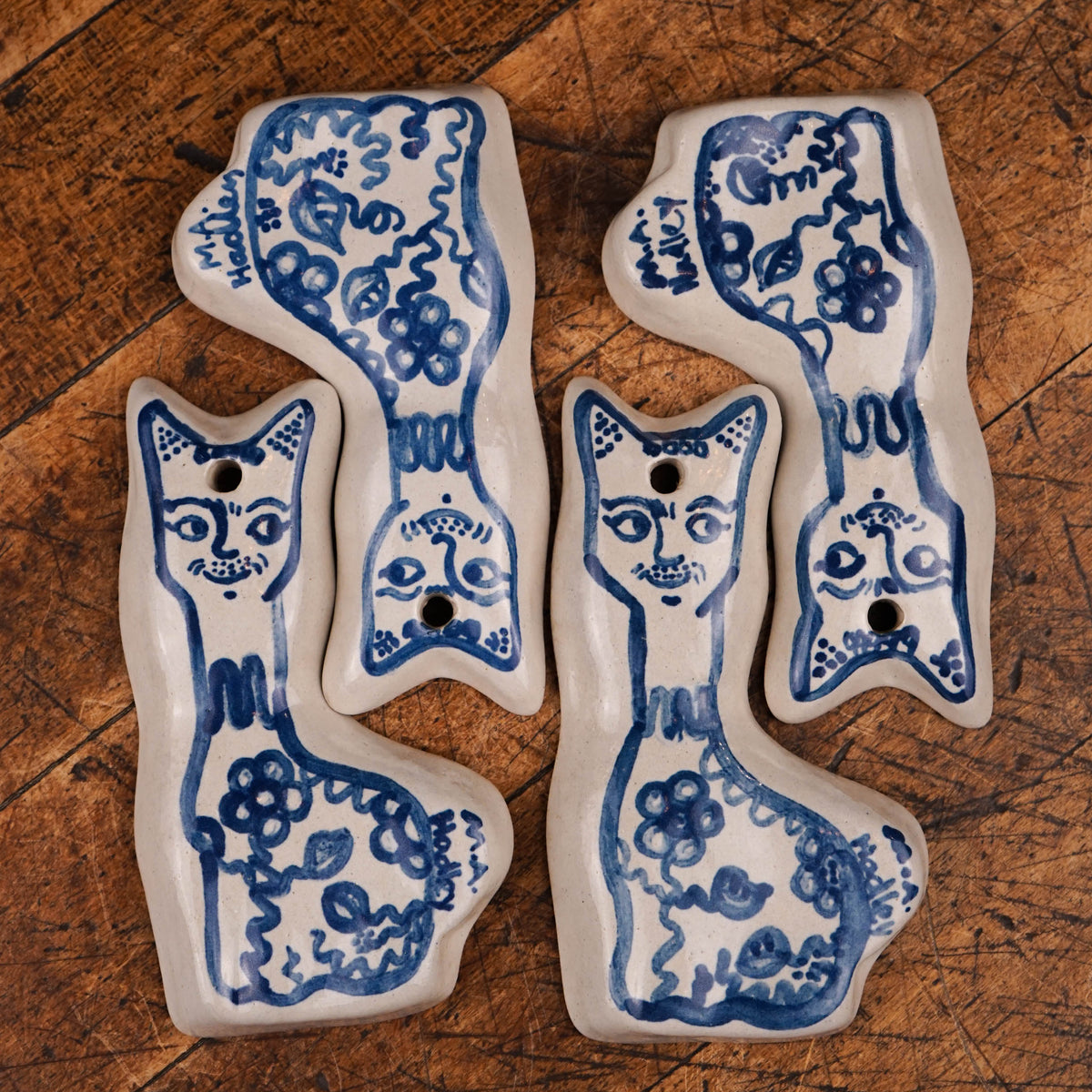 Blue Flower Tall Cat Ornament