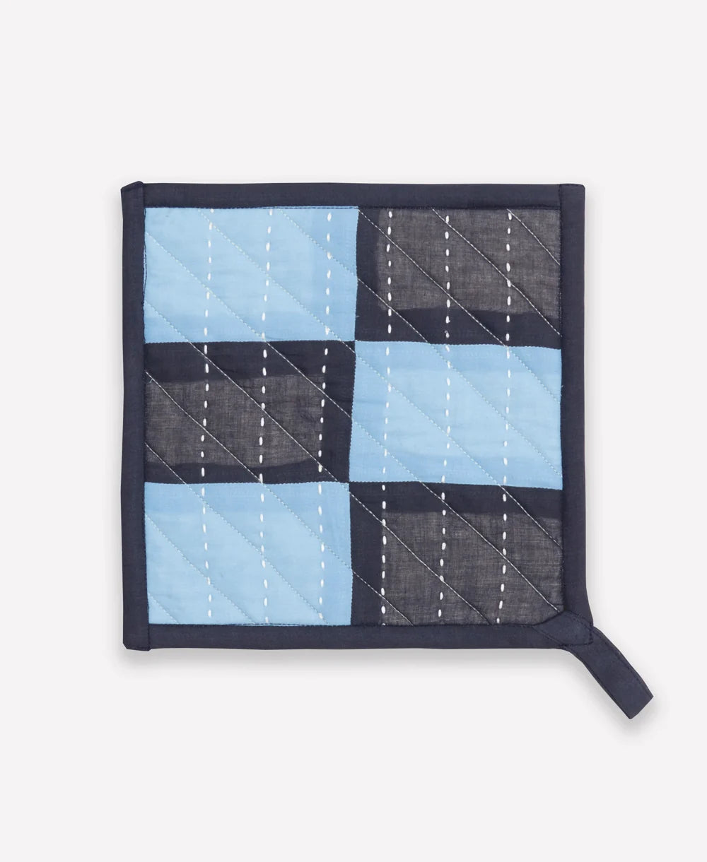 Trellis Colorblock Pot Holder by Anchal - Dusk Blue