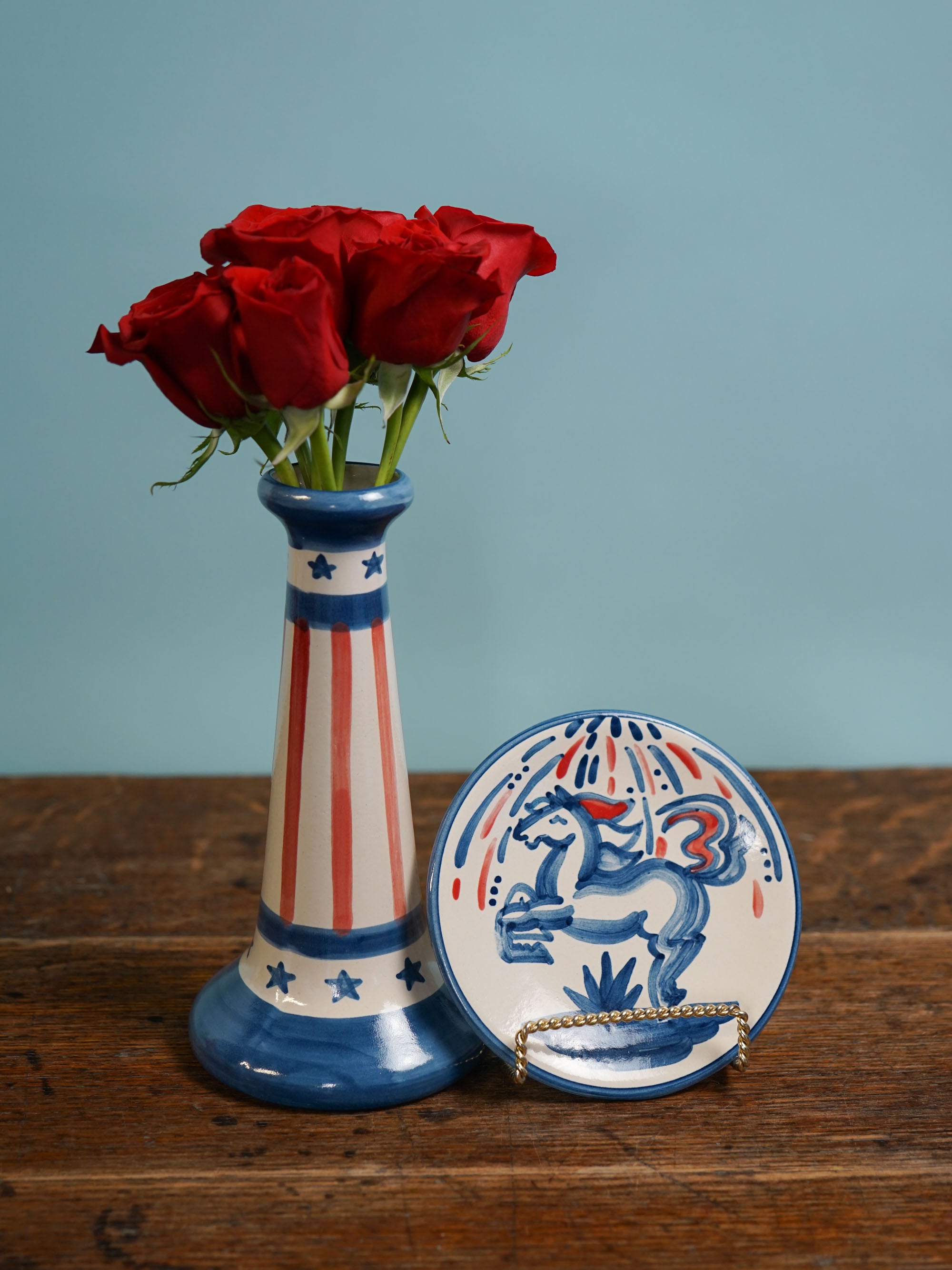 Red, White & Blue Horse Bread & Butter Plate