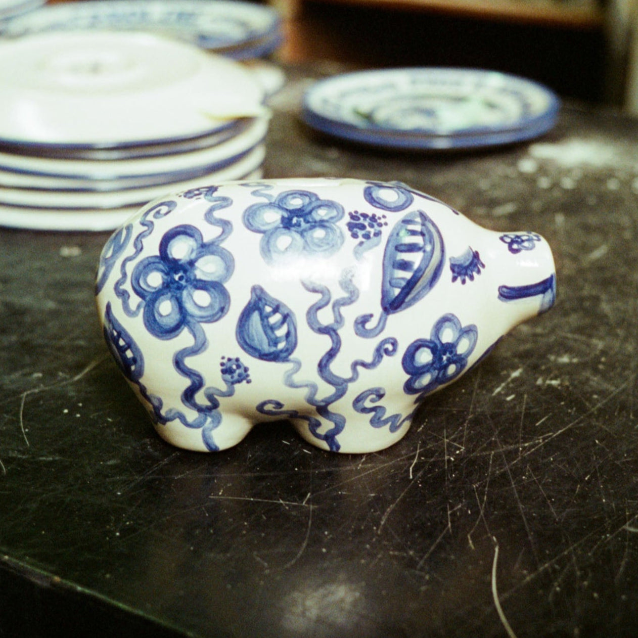 Piggy Bank - Blue Flower