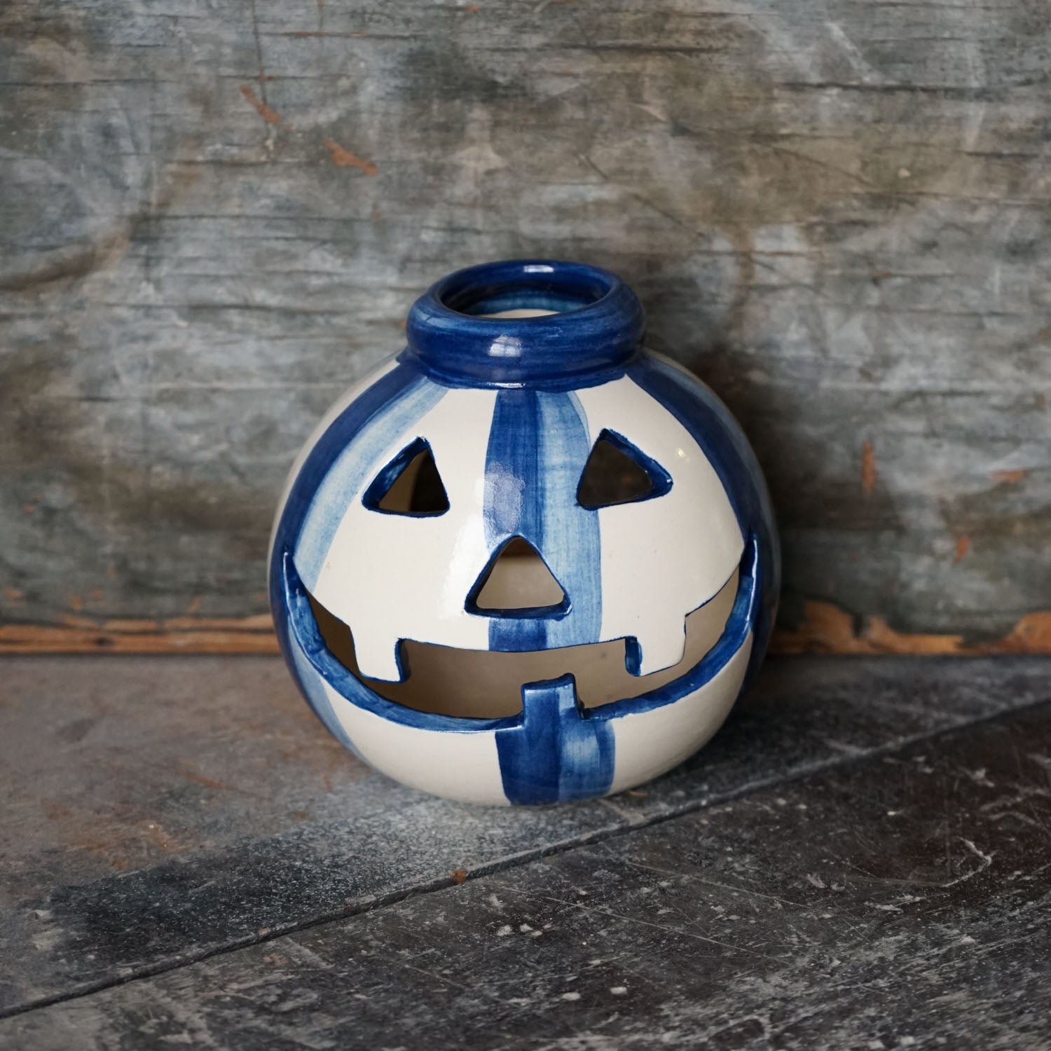 Blue Stripe Pumpkin Luminary