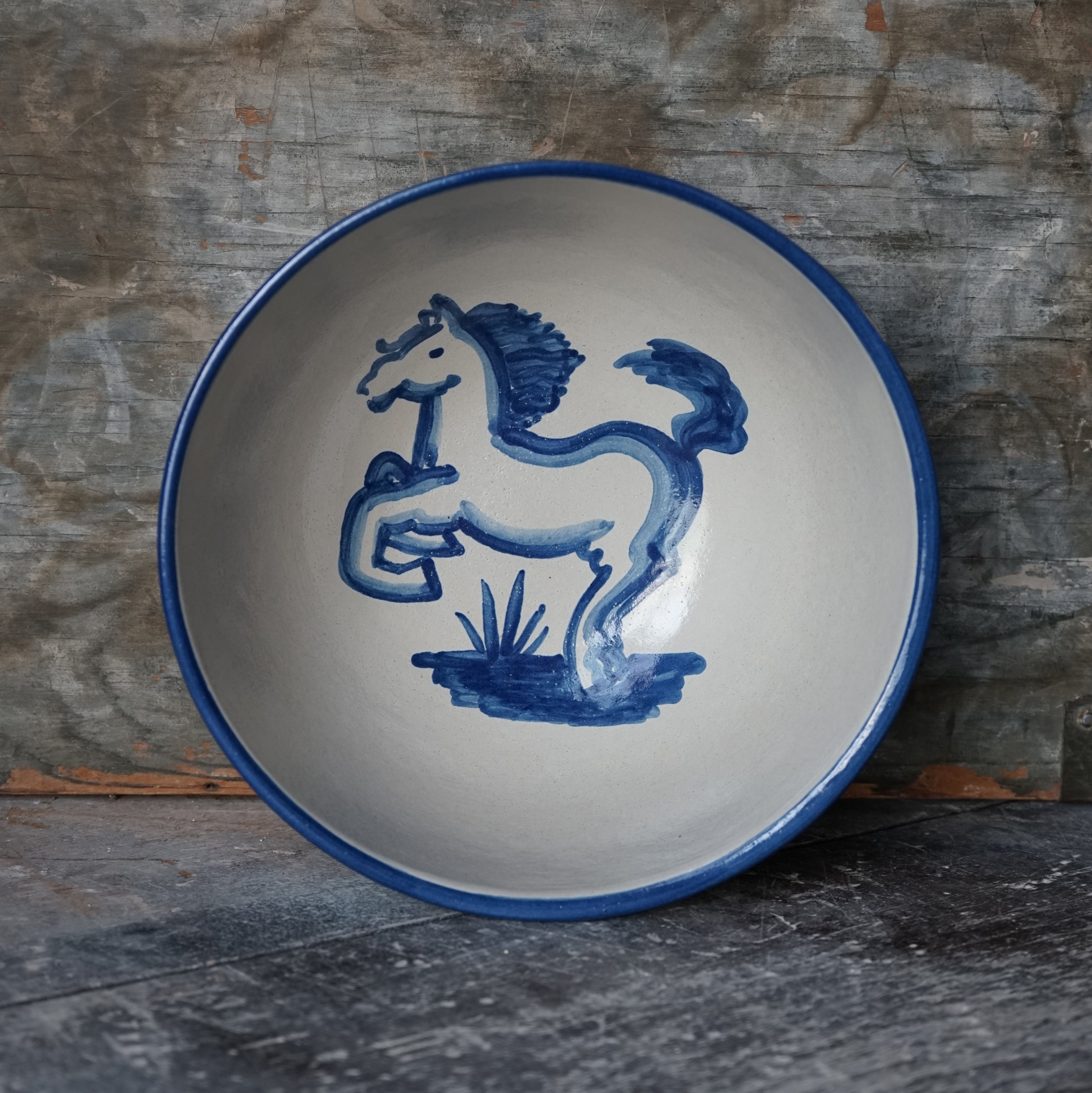 Medium Deep Serving Bowl - Blue Horse