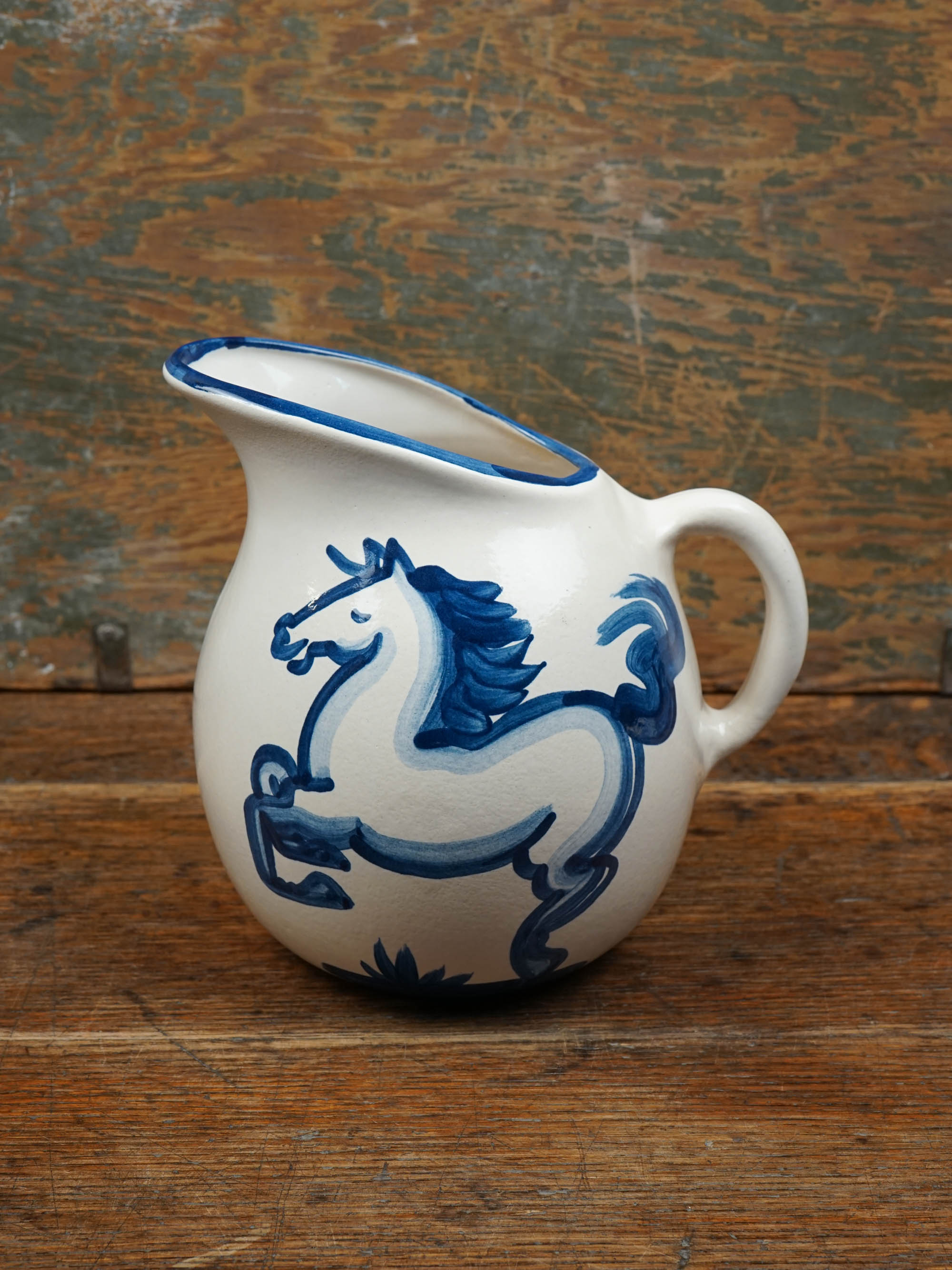 Blue Horse Pot Belly Pitcher