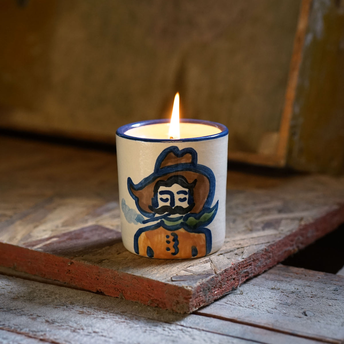 Red Cowboy Portrait Mini Candle