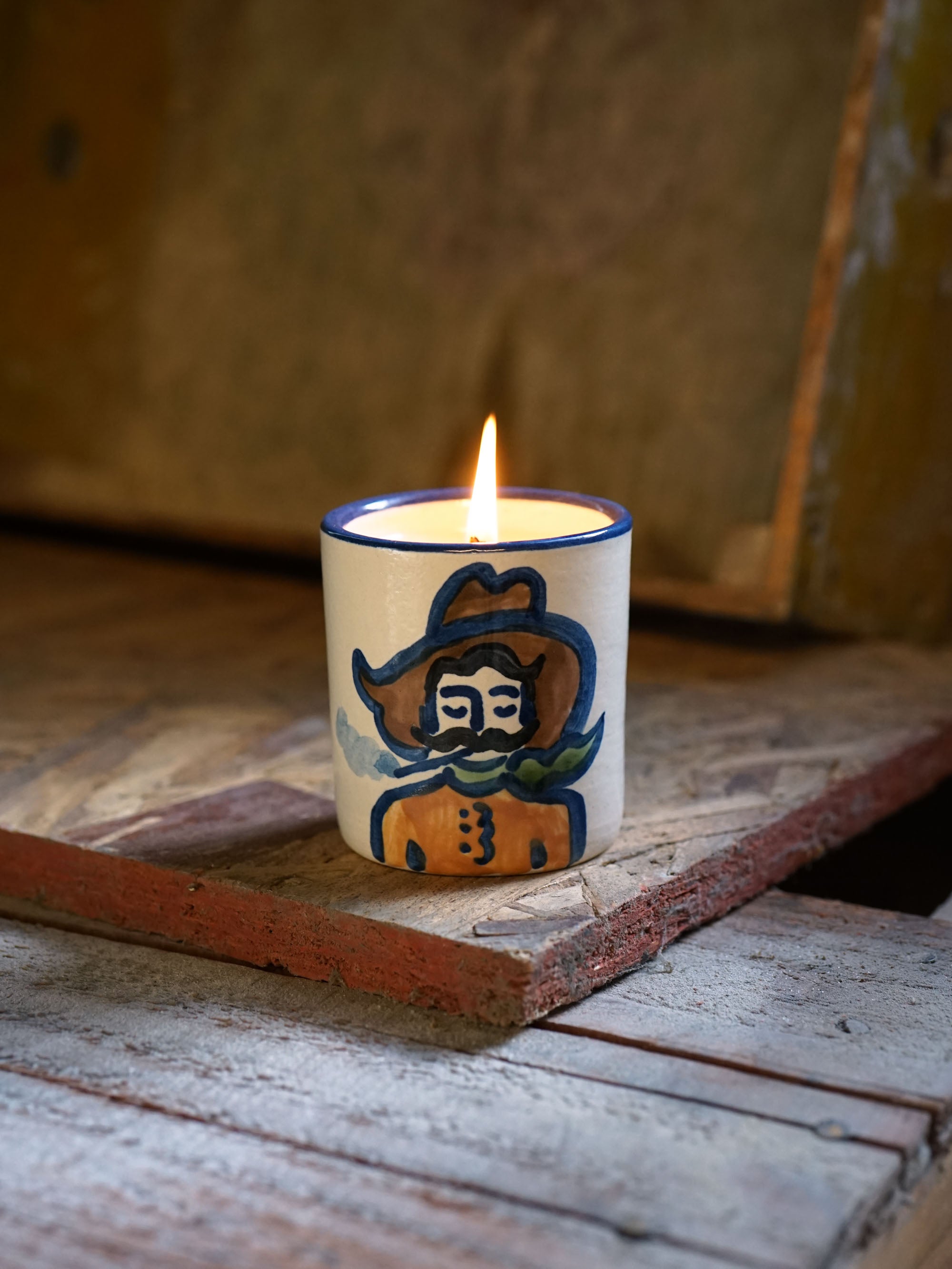 Red Cowboy Portrait Mini Candle