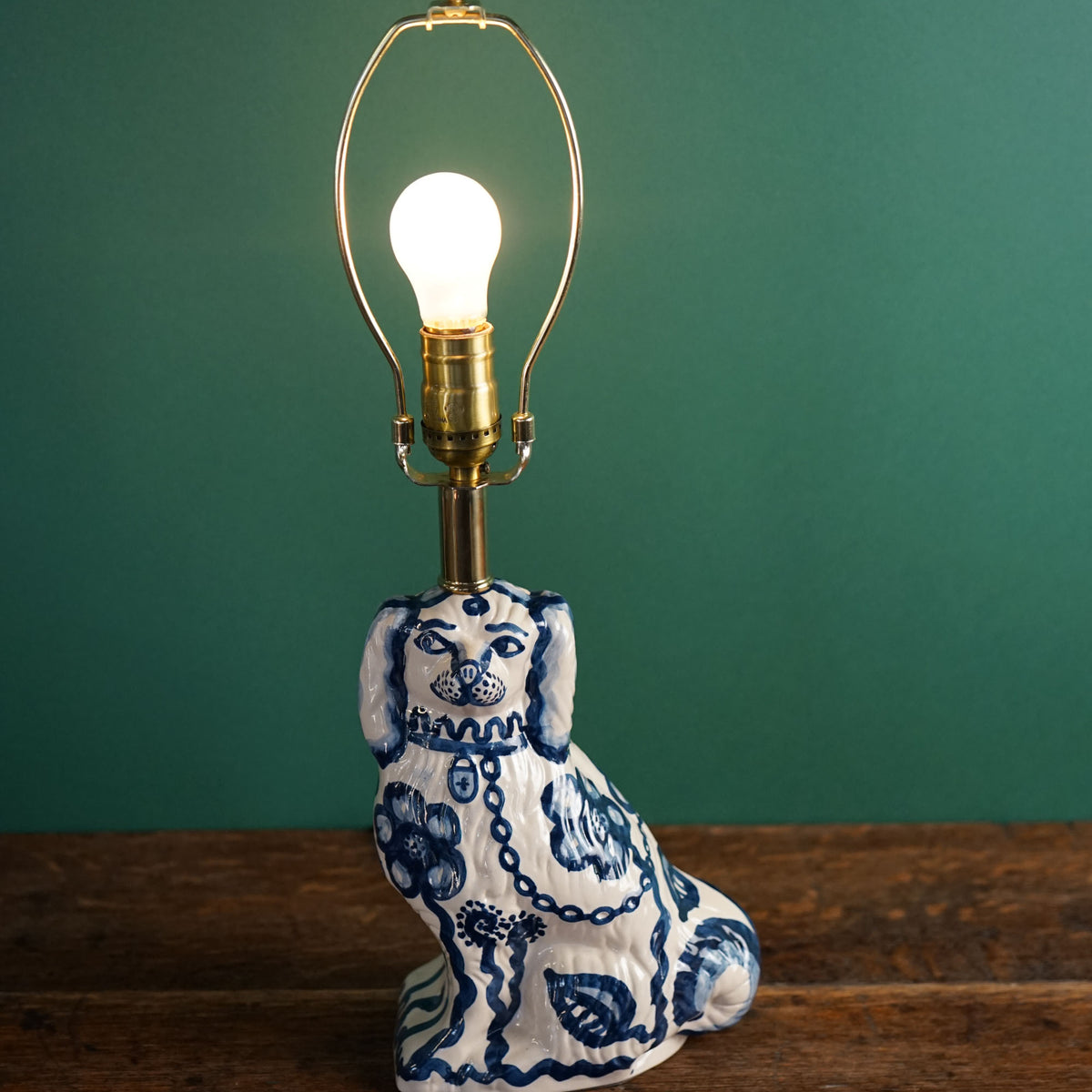 Blue Flower Staffordshire Dog Lamp