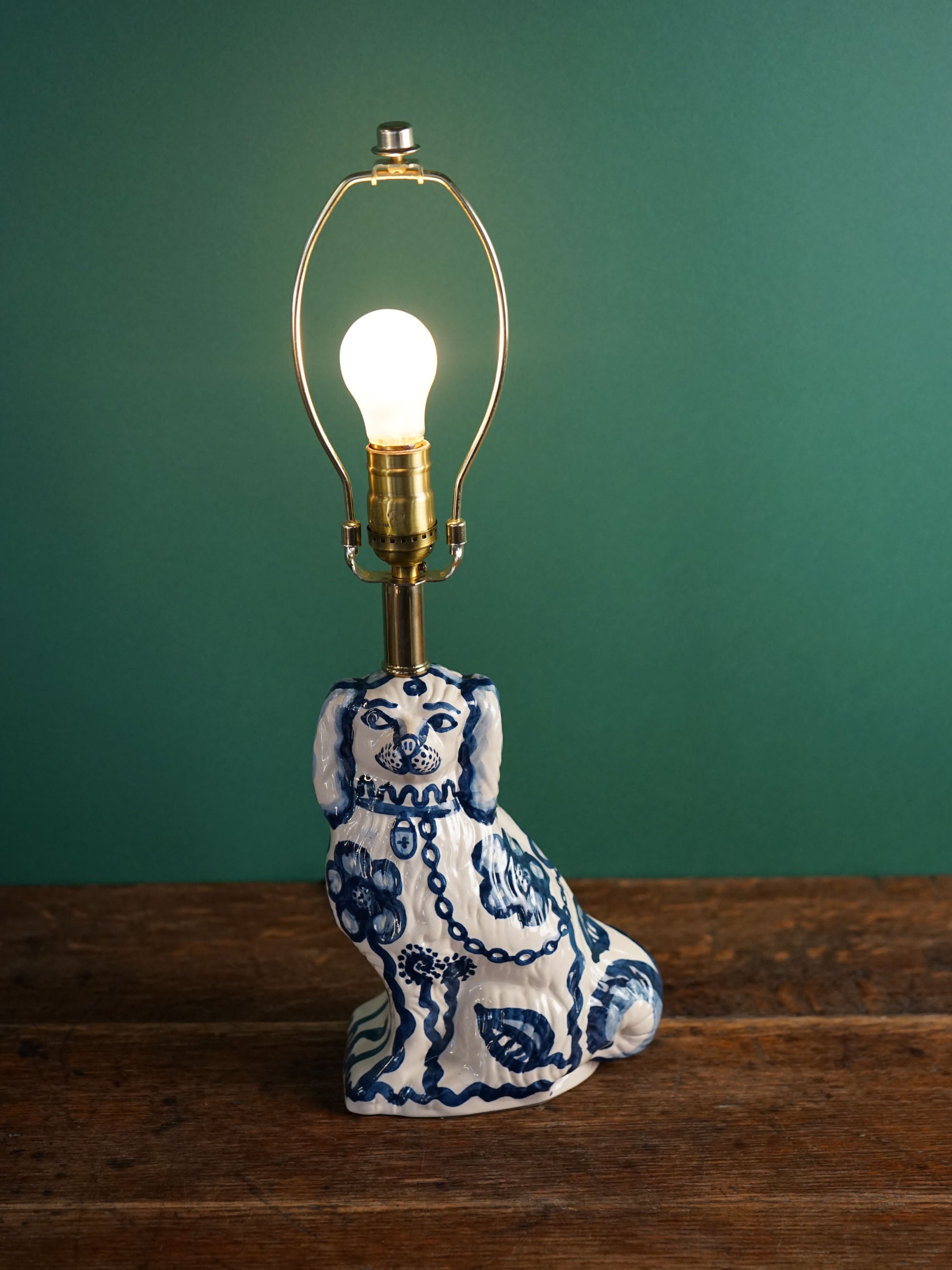 Blue Flower Staffordshire Dog Lamp