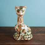 Green & Rust Flower Tall Cat Vase