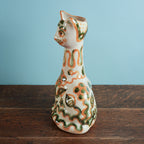 Green & Rust Flower Tall Cat Vase