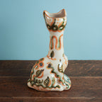 Green & Rust Flower Tall Cat Vase