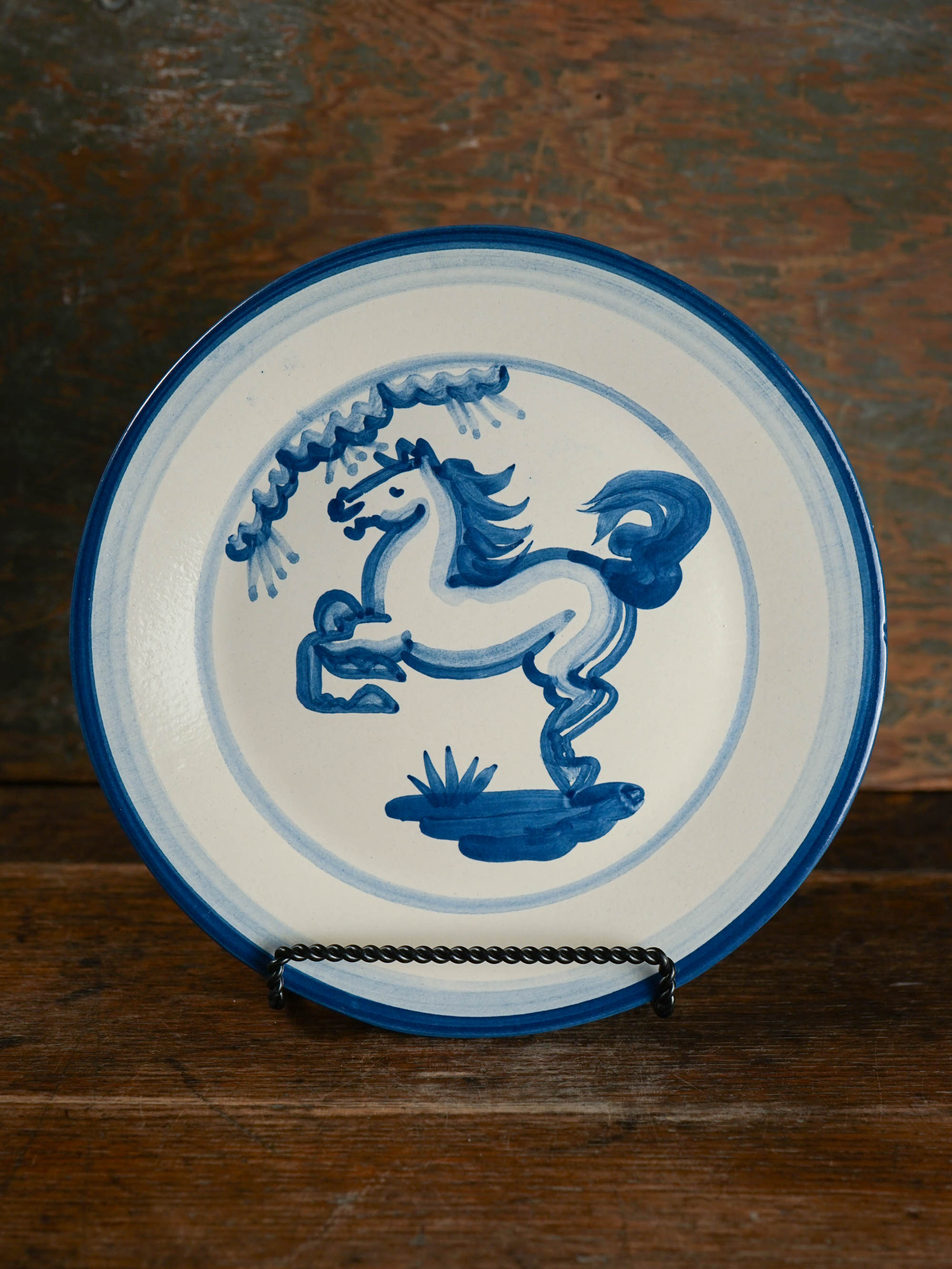 Hadley Pottery Blue Horse Dinner Plate