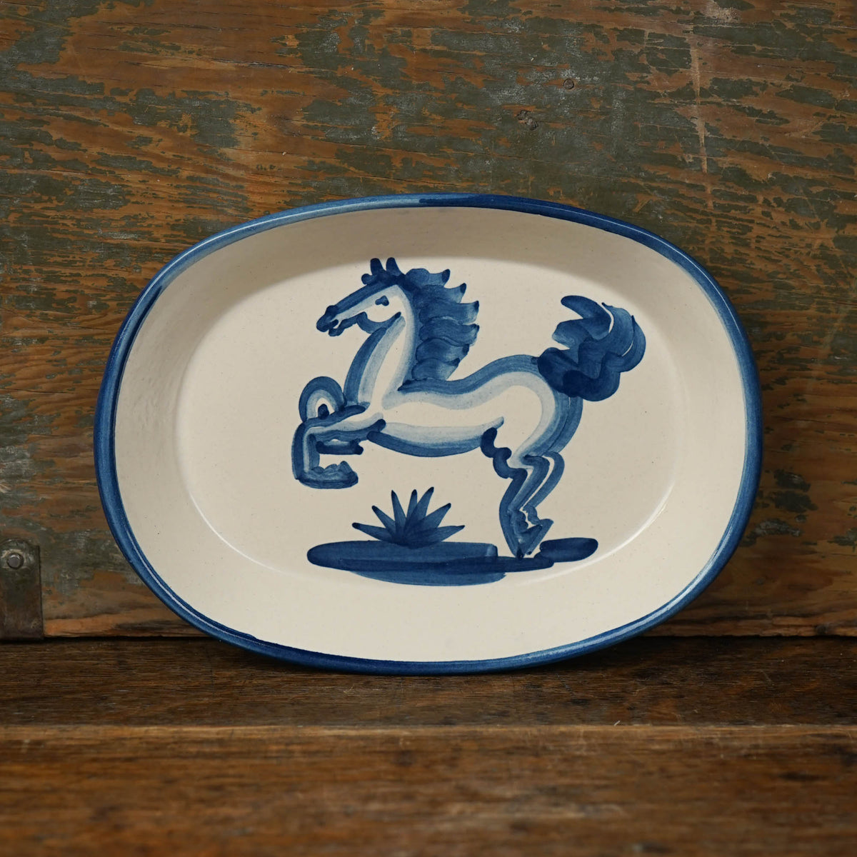 Blue Horse Small Oval Platter