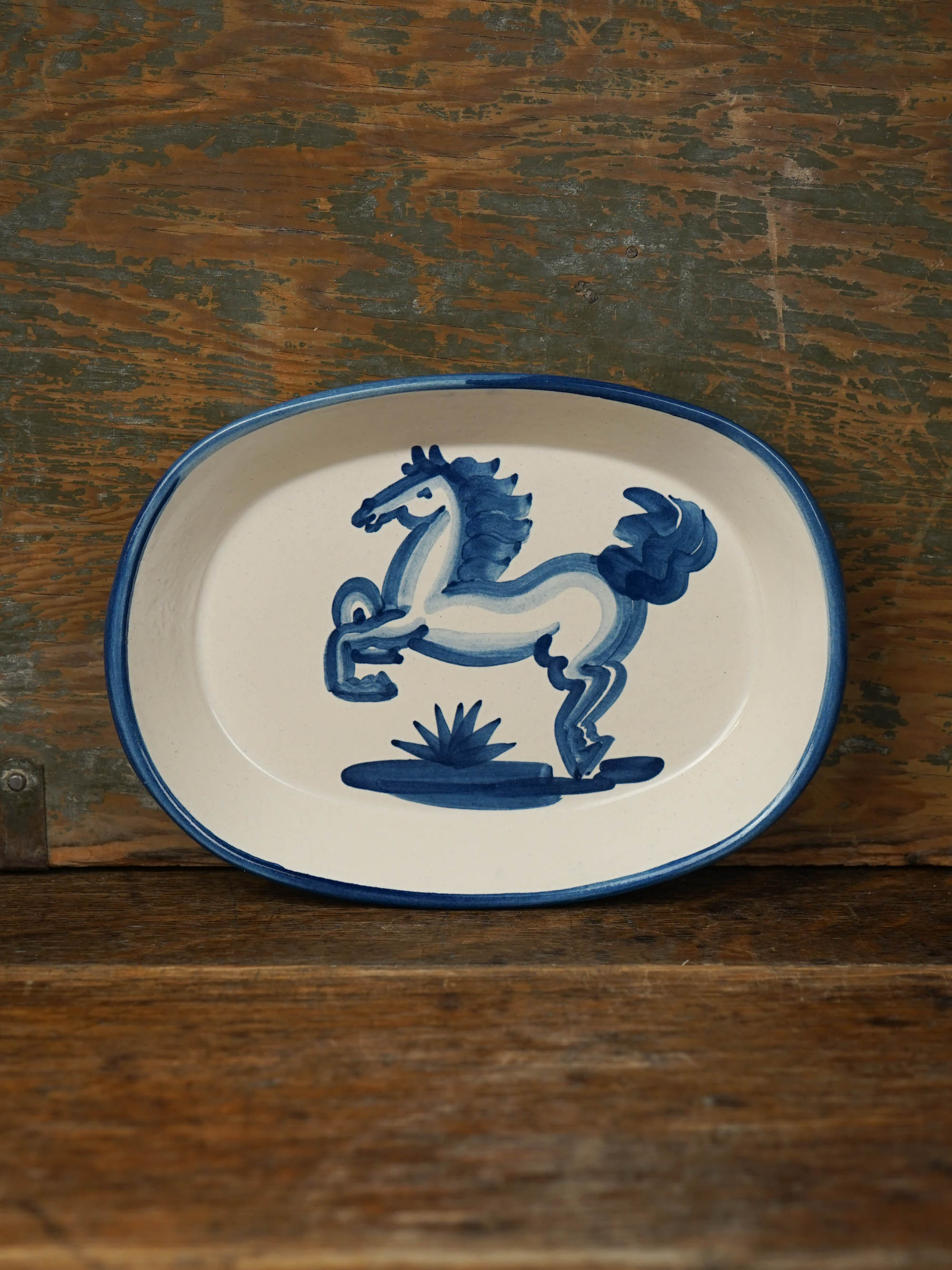 Blue Horse Small Oval Platter