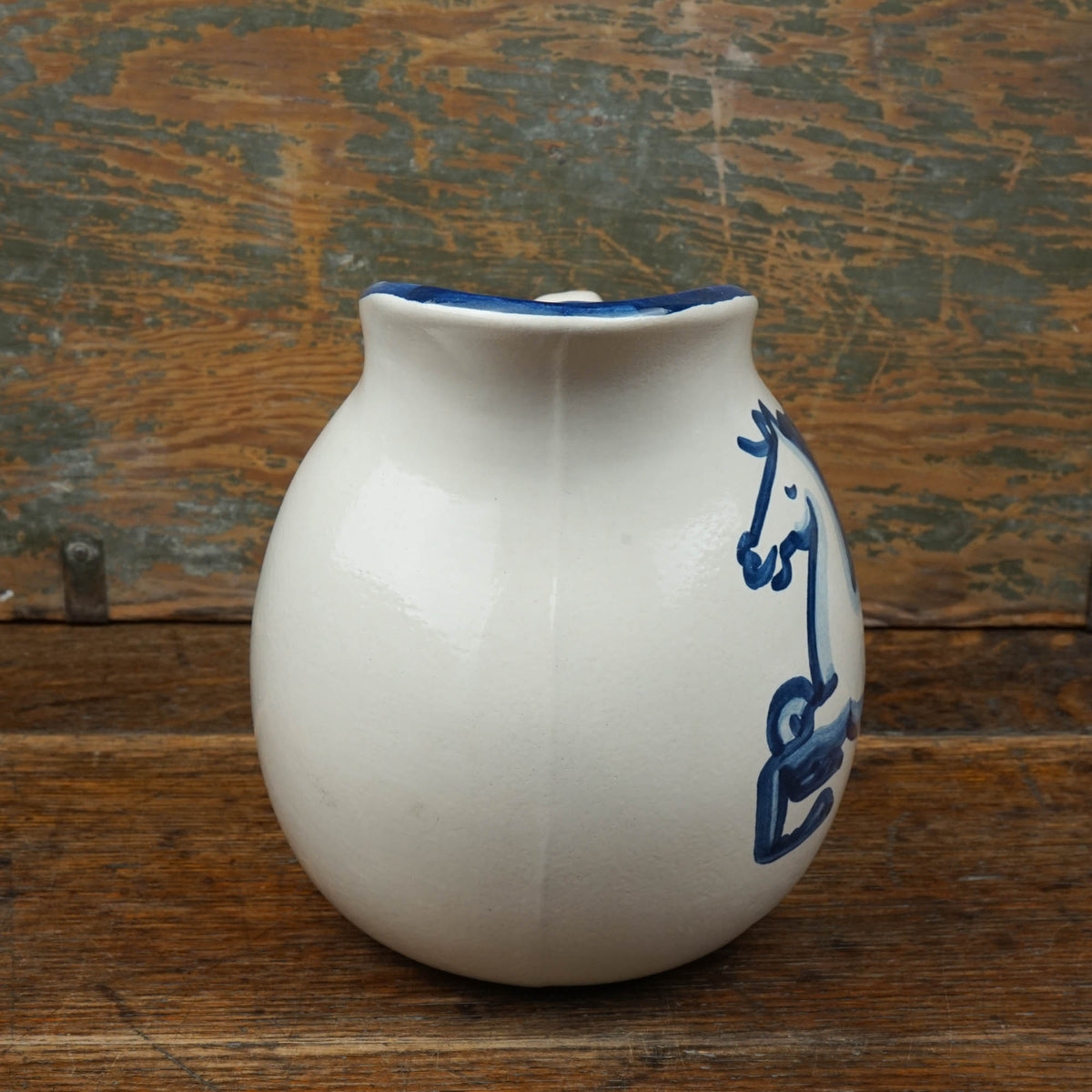 Blue Horse Pot Belly Pitcher