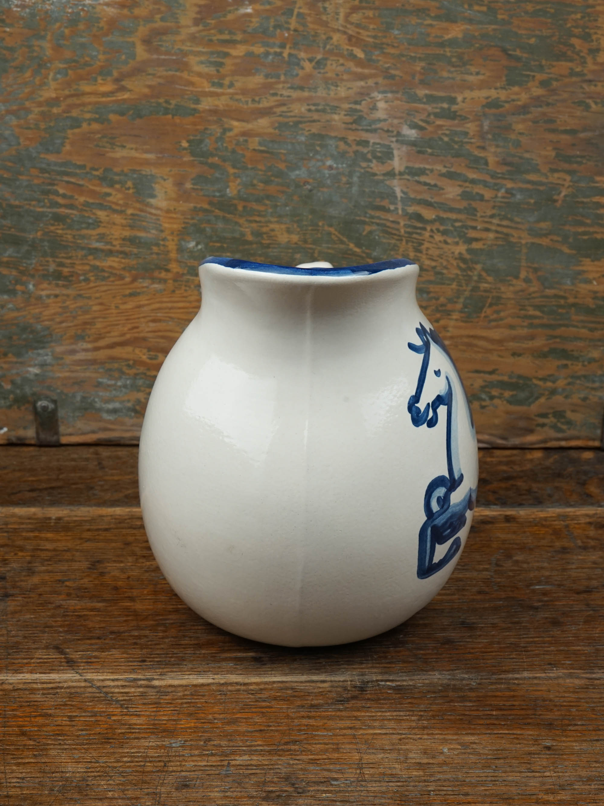 Blue Horse Pot Belly Pitcher