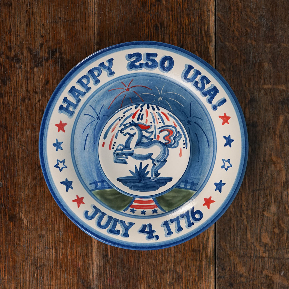 Red, White & Blue Horse Bread & Butter Plate