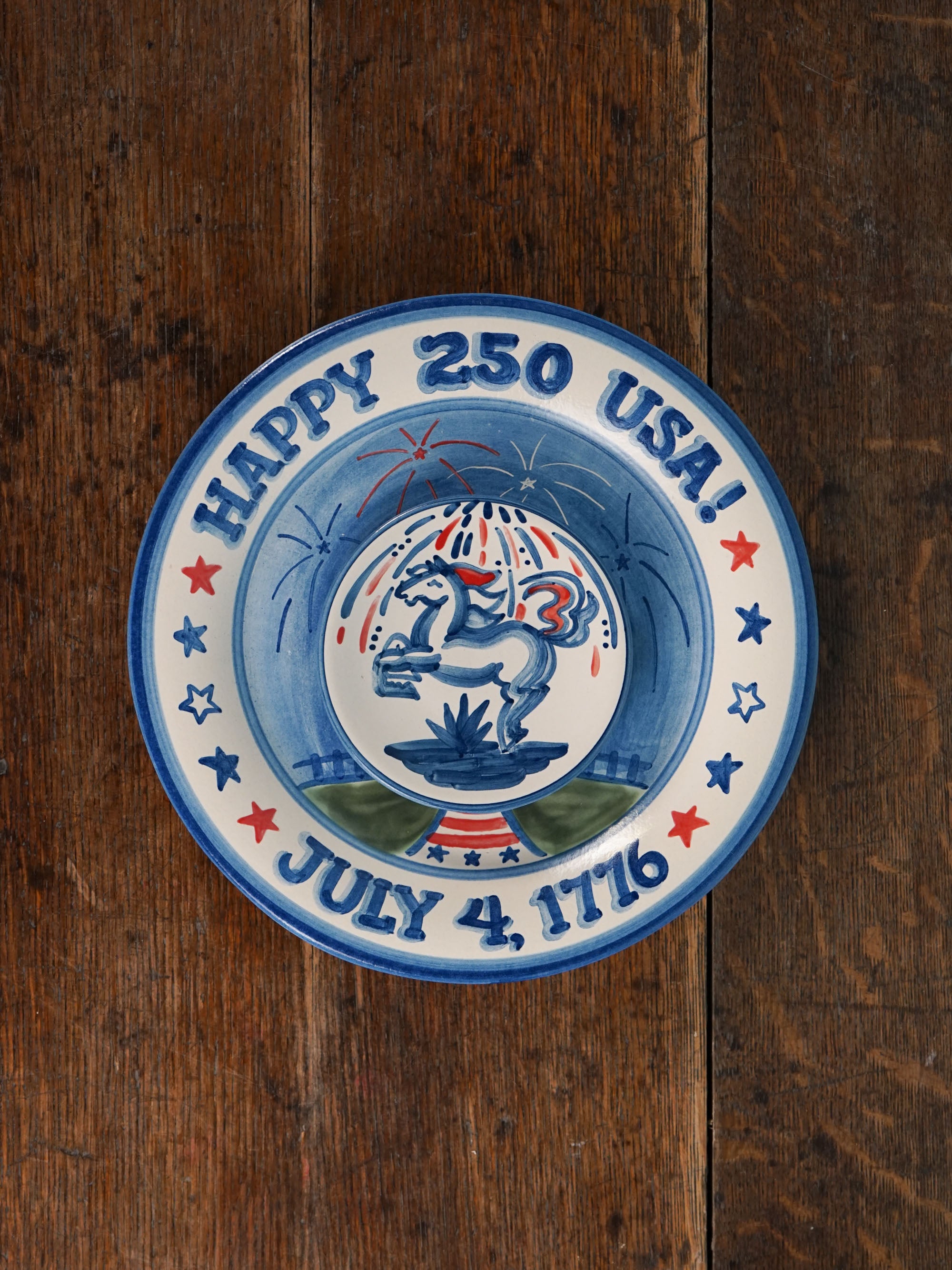 Red, White & Blue Horse Bread & Butter Plate