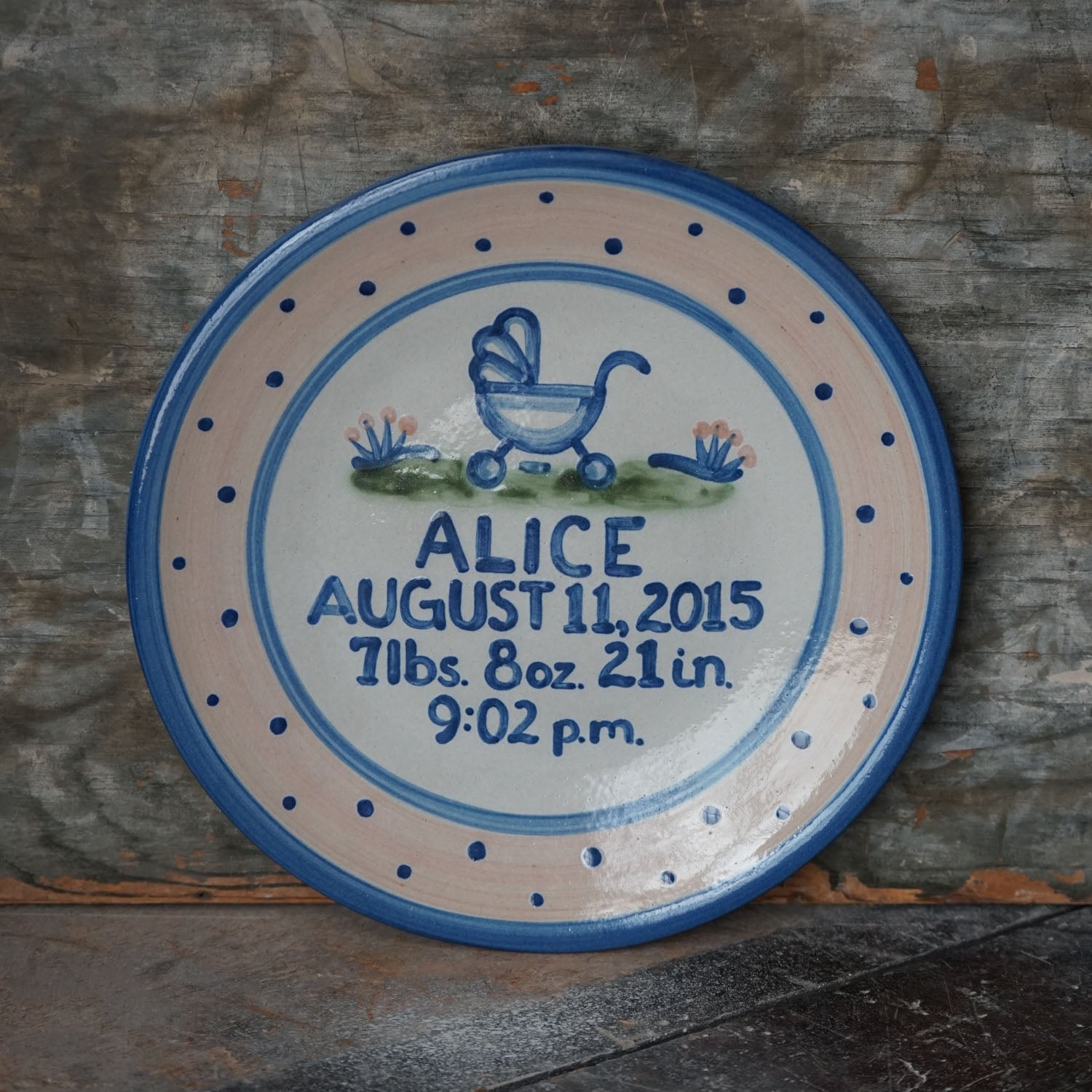 Premium Personalized Birth Plate - Baby Buggy