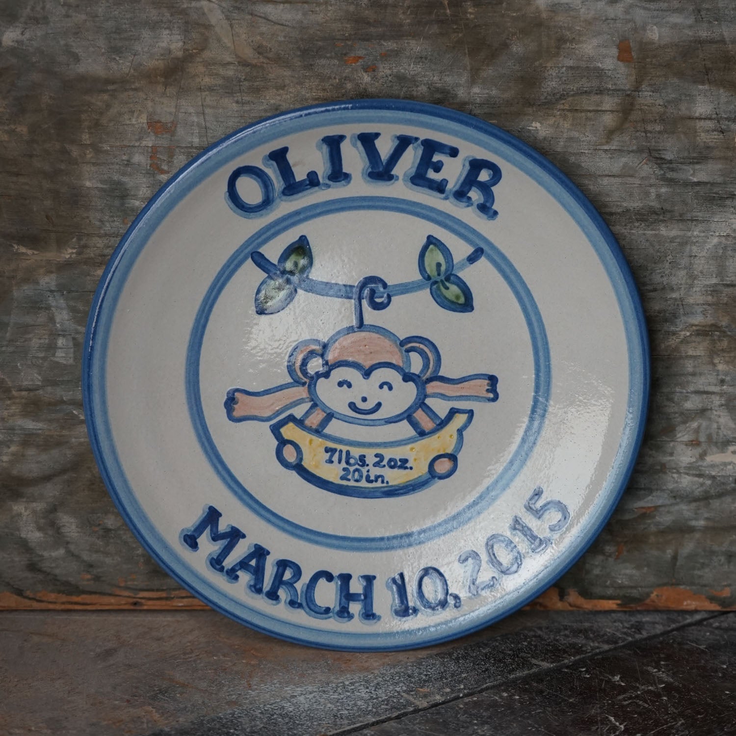 Personalized Birth Plate - Monkey