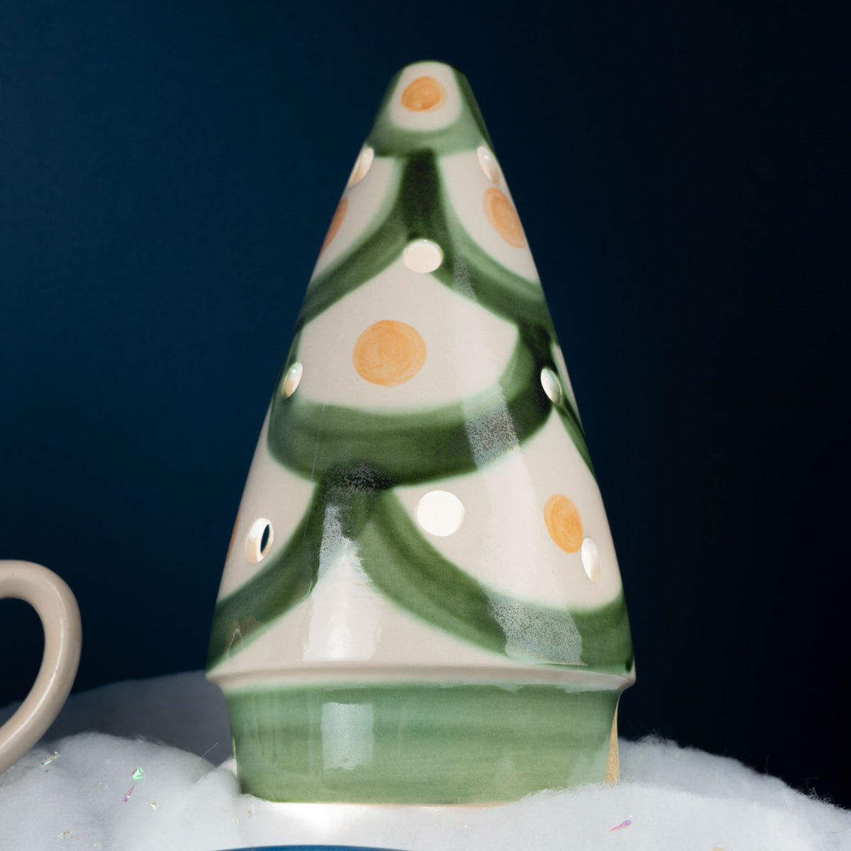 Green & Rust Trimmings Cone Christmas Tree Luminary