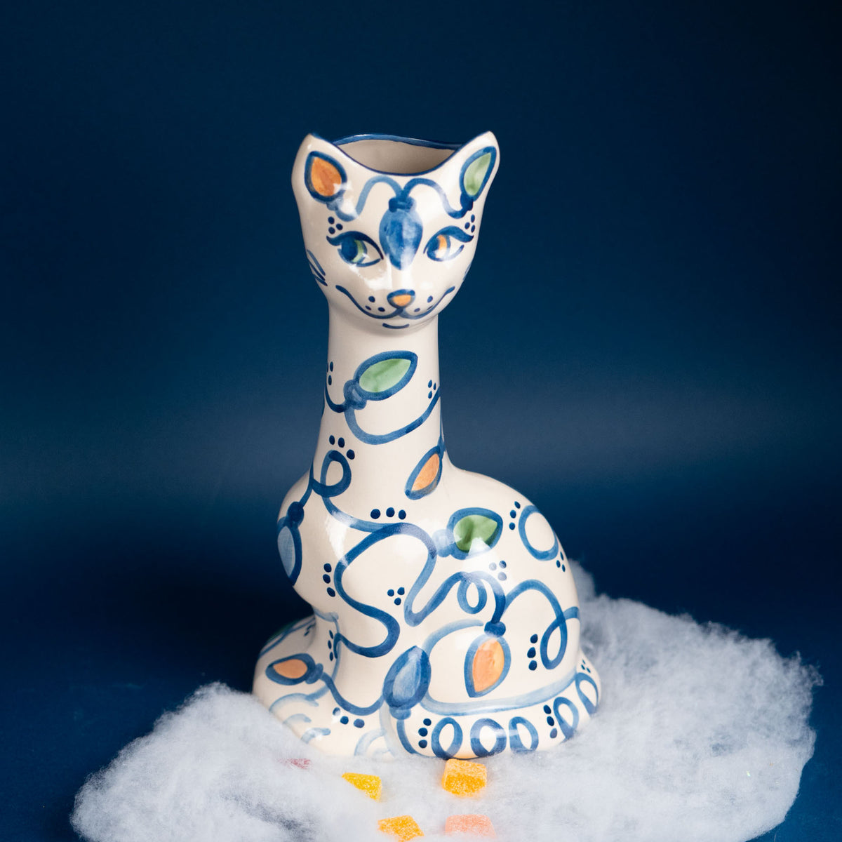 Holiday Lights Tall Cat Vase