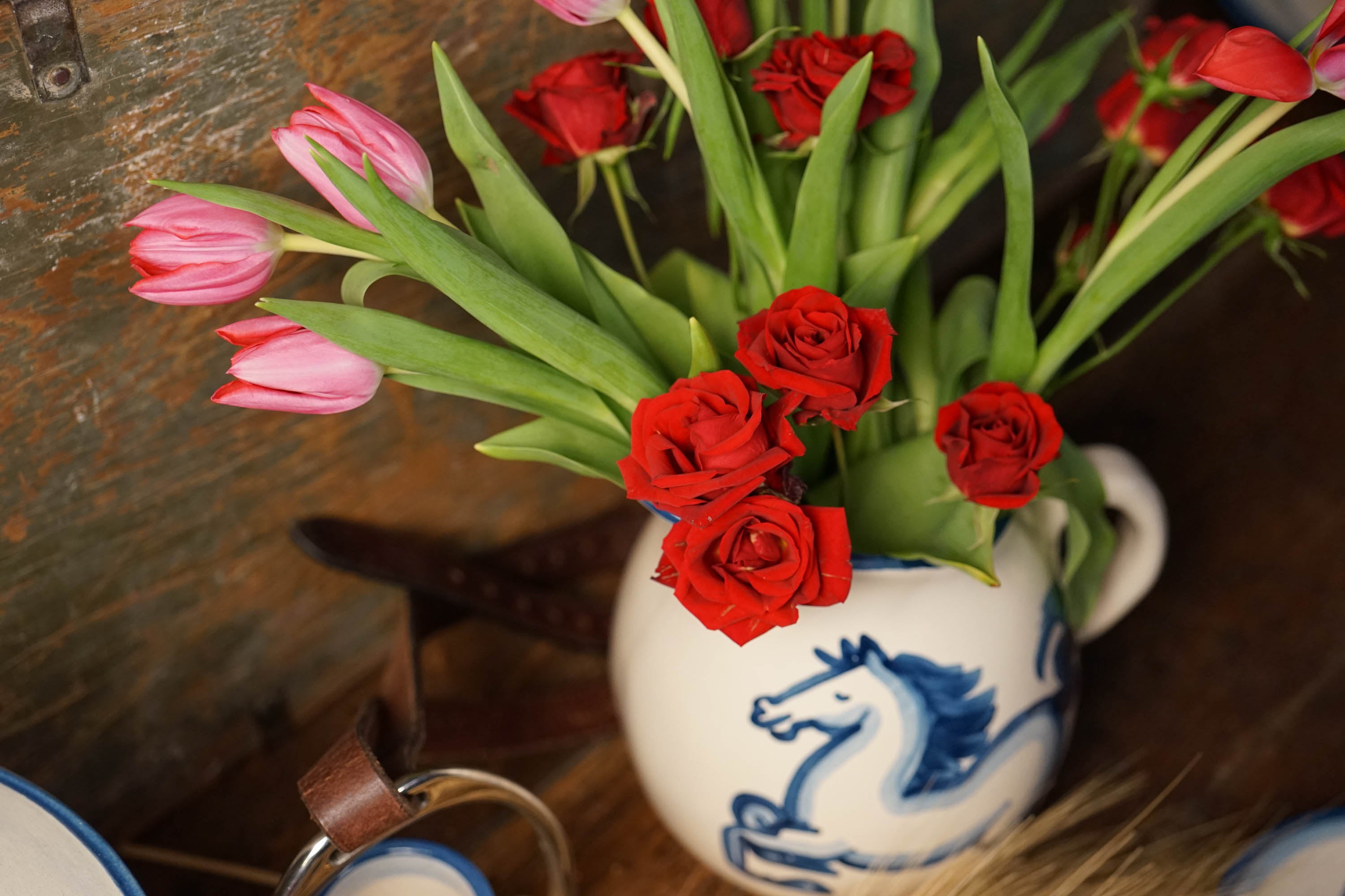 Blue Horse Pot Belly Pitcher