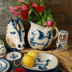 Blue Horse Pot Belly Pitcher