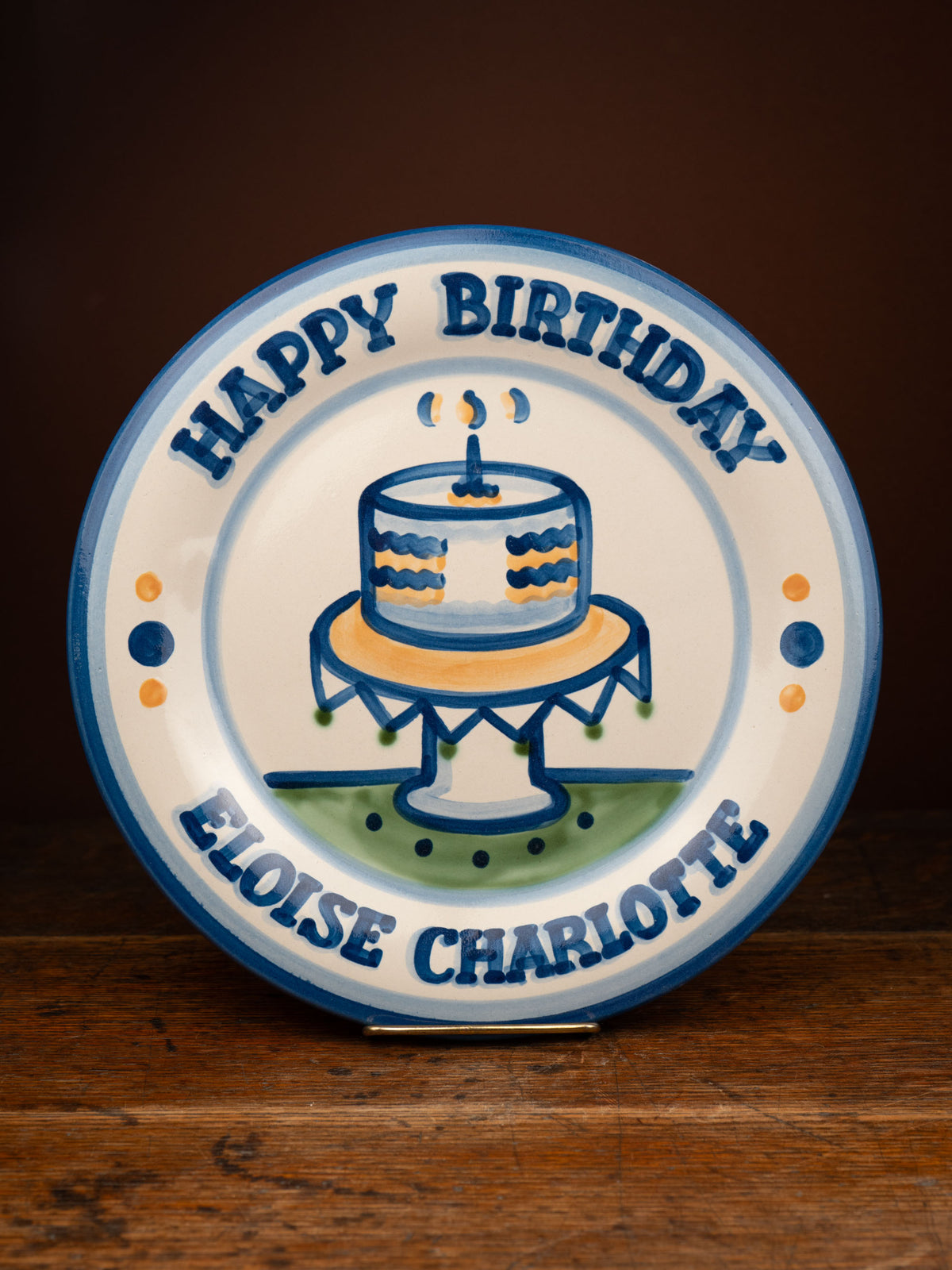 Personalized Birthday Cake Serving Plate with Happy Birthday lettering